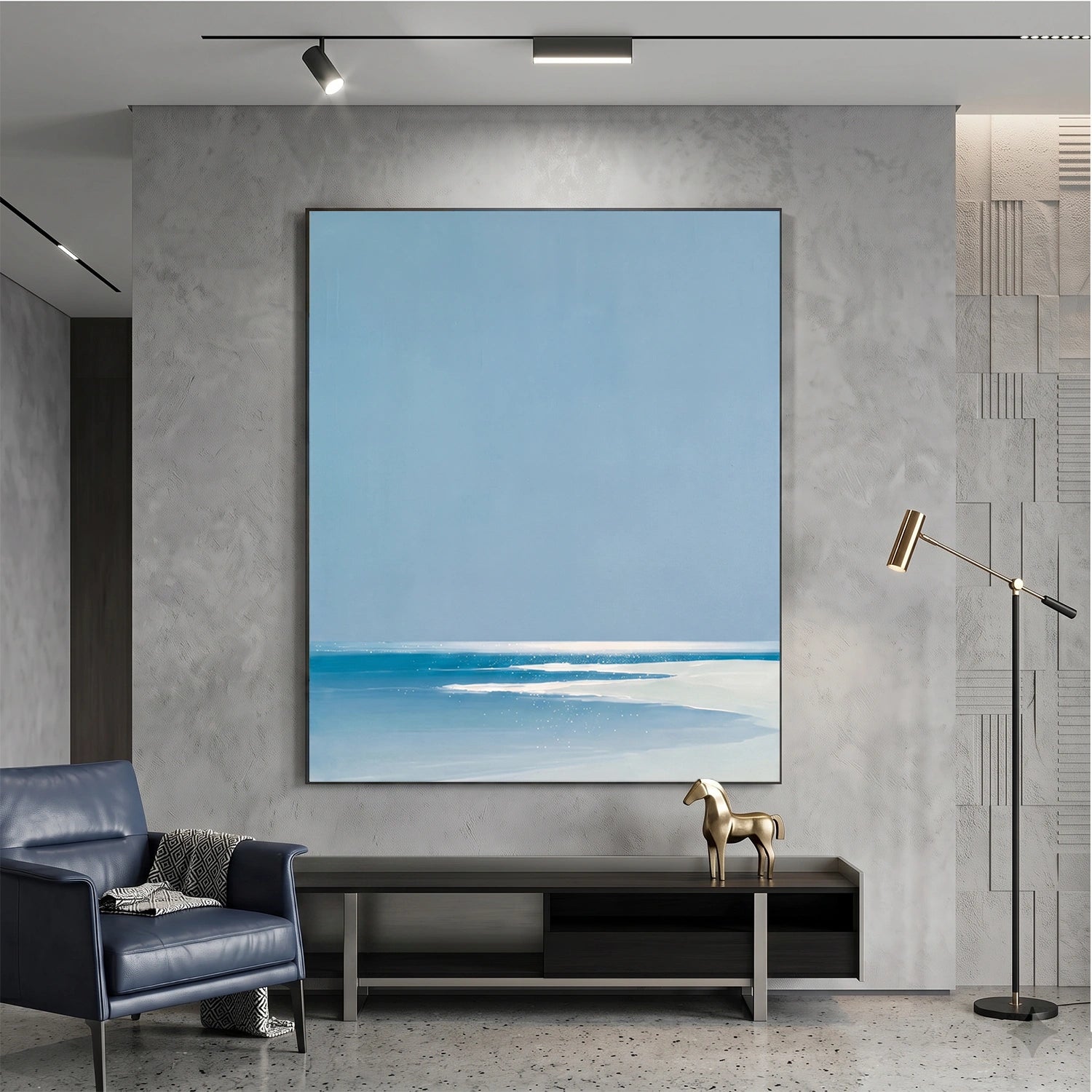 Ocean And Sky Abstract Canvas Art #OS413