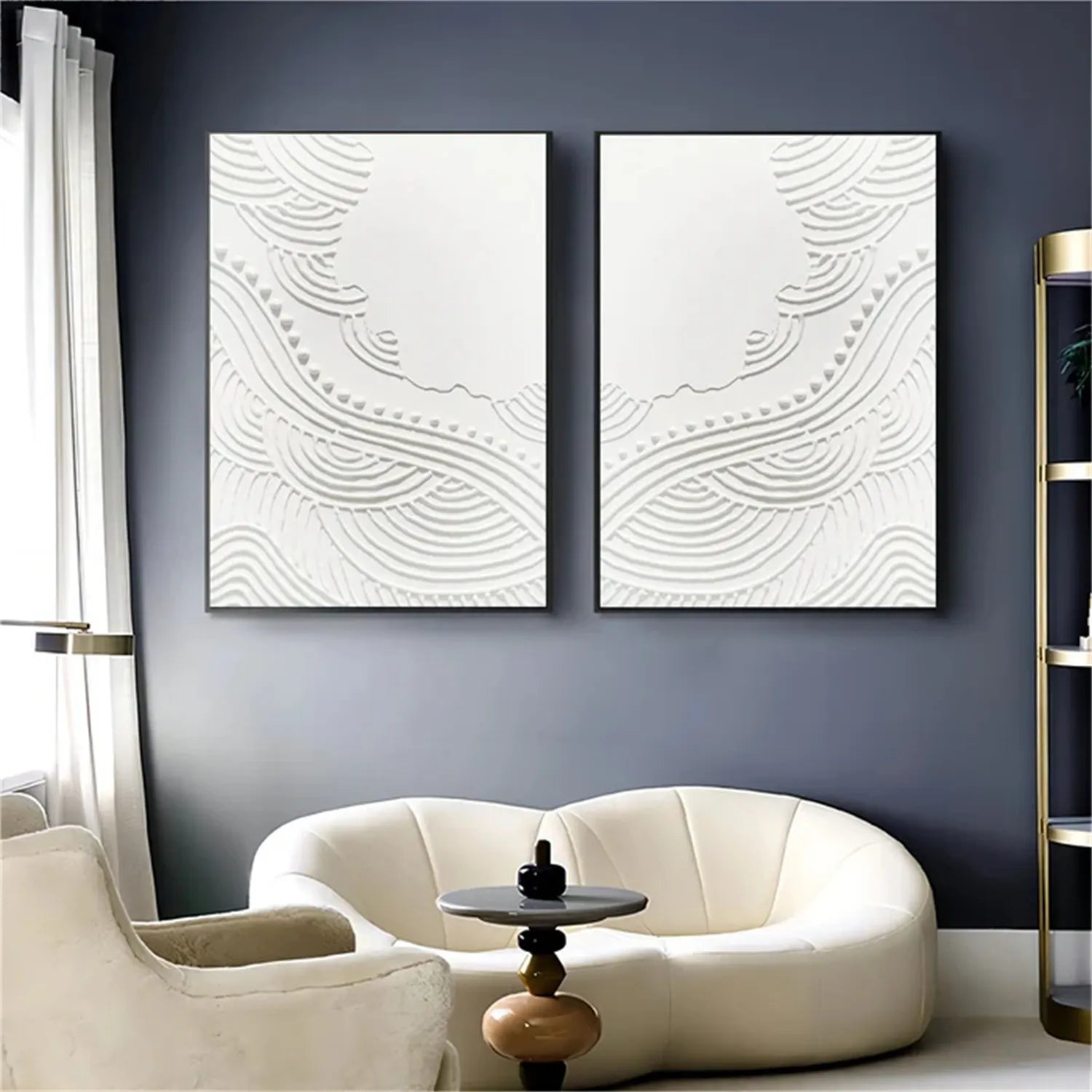 White Minimalist Textured Paintings Canvas Set of 2 #MM268