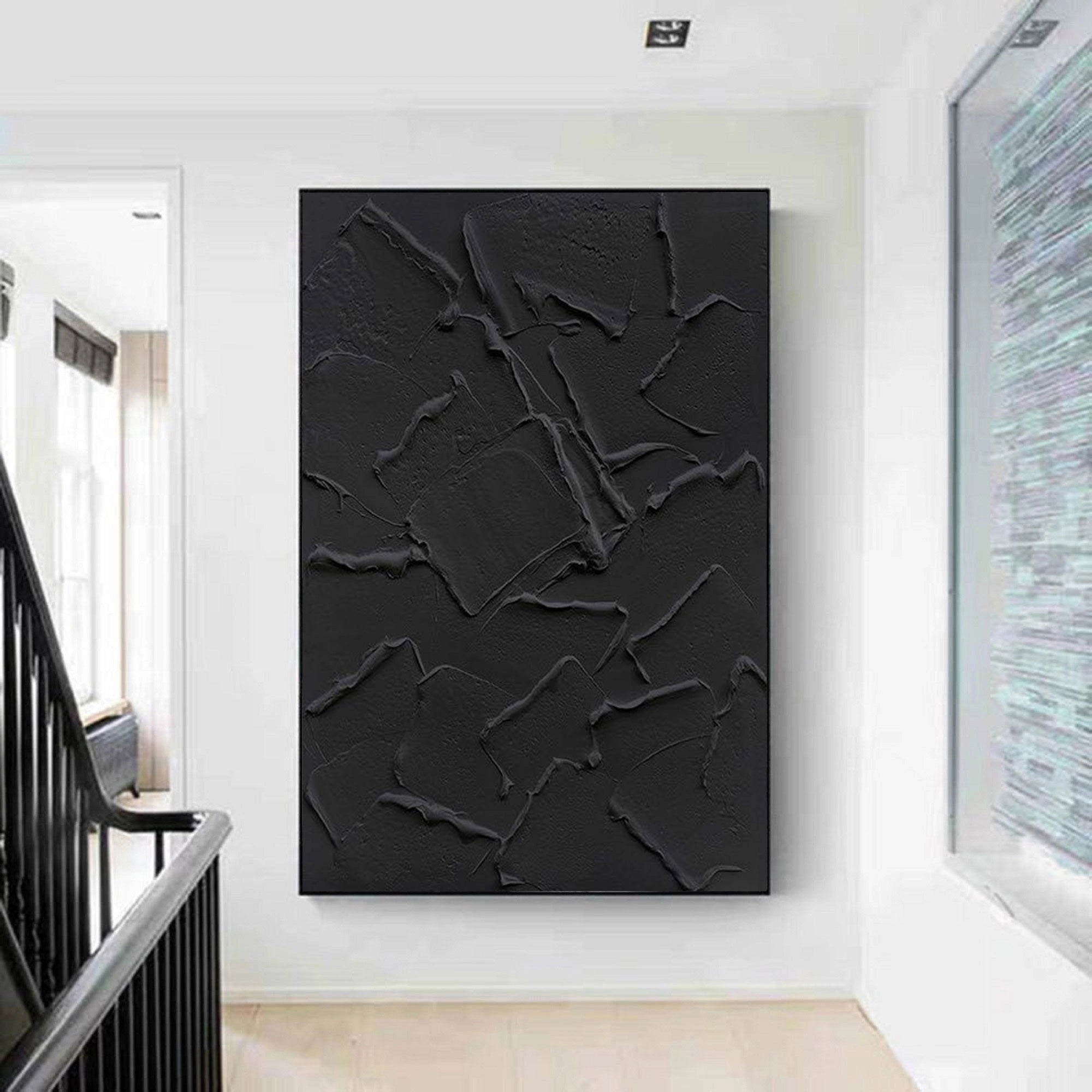 Black Minimalist Textured Painting Canvas #MZ006
