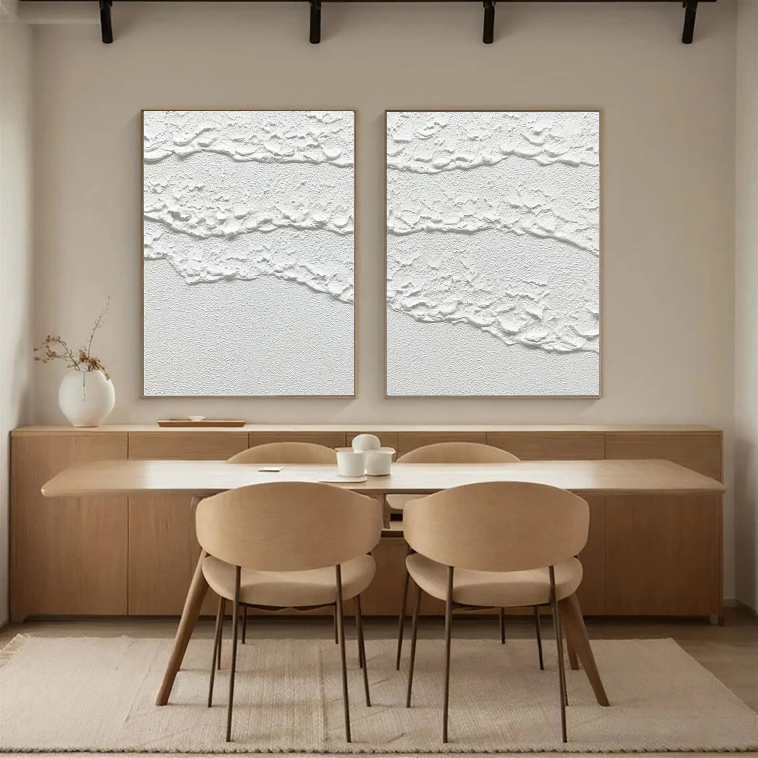 White Minimalist Textured Paintings Canvas Set of 2 #MM181