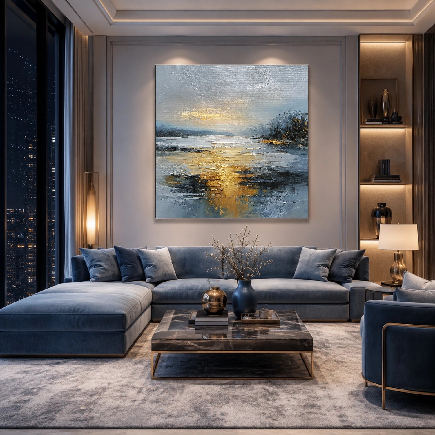 Ocean And Sky Abstract Canvas Art #OS430