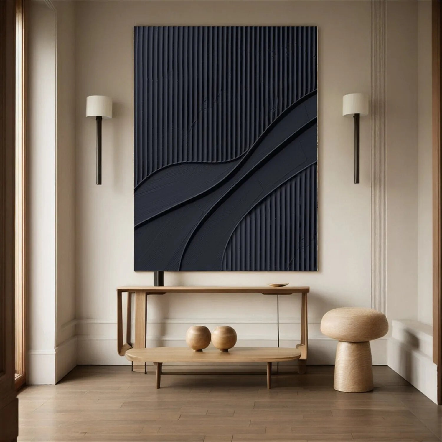 Black Minimalist Textured Painting Canvas #MZ093