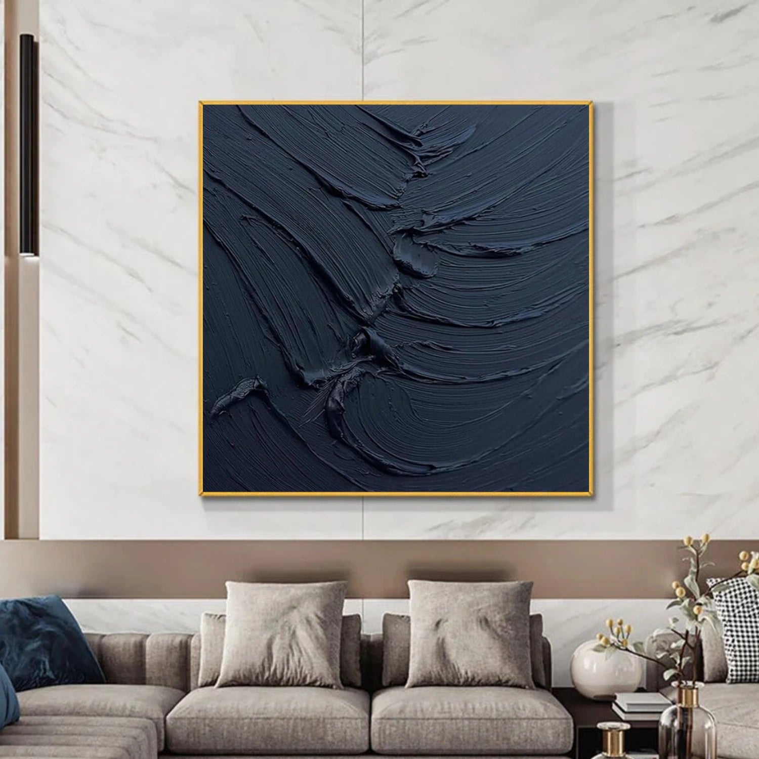 Blue Minimalist Texture Canvas Art #MM397