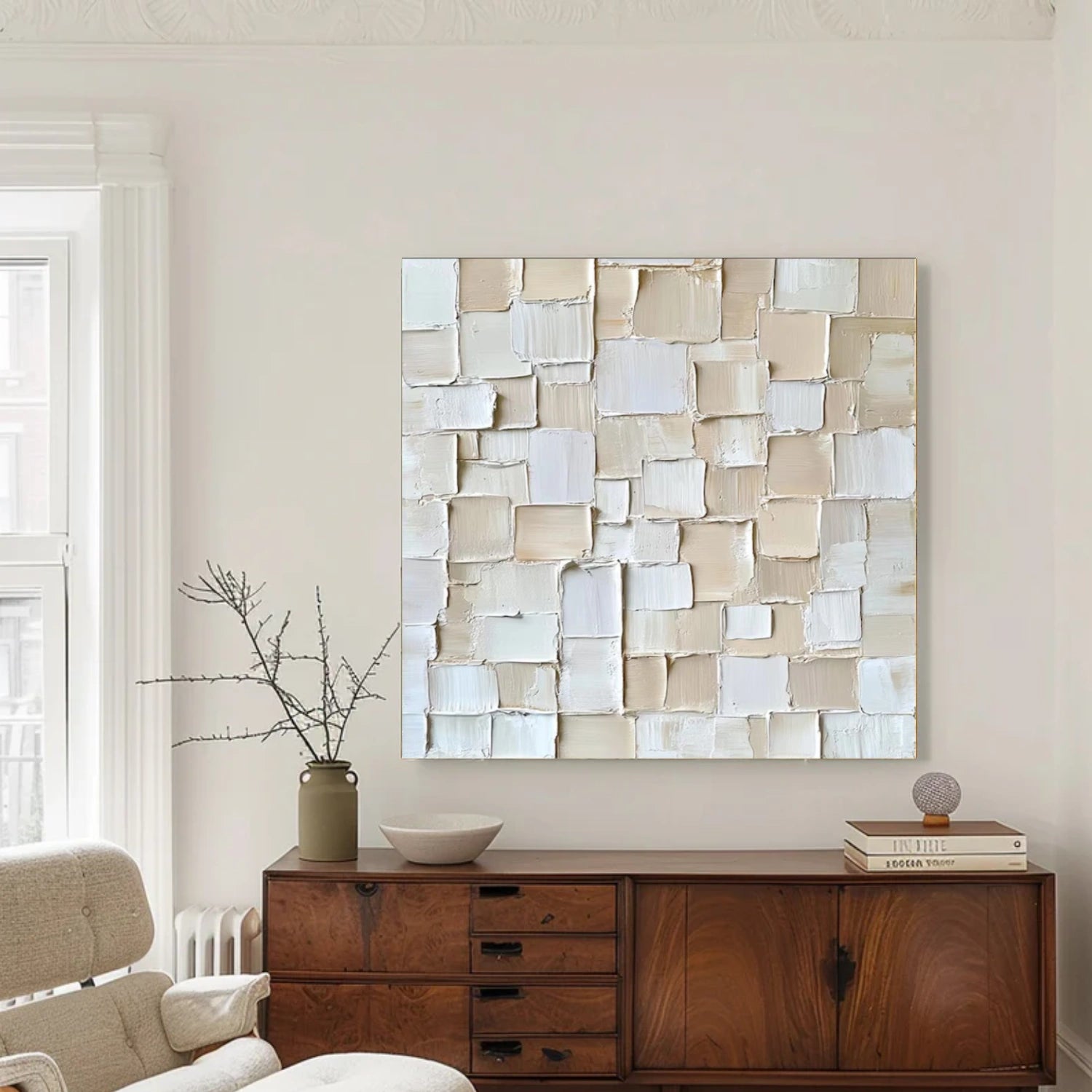 Beige & White Abstract Textured Wall Art #AB 547