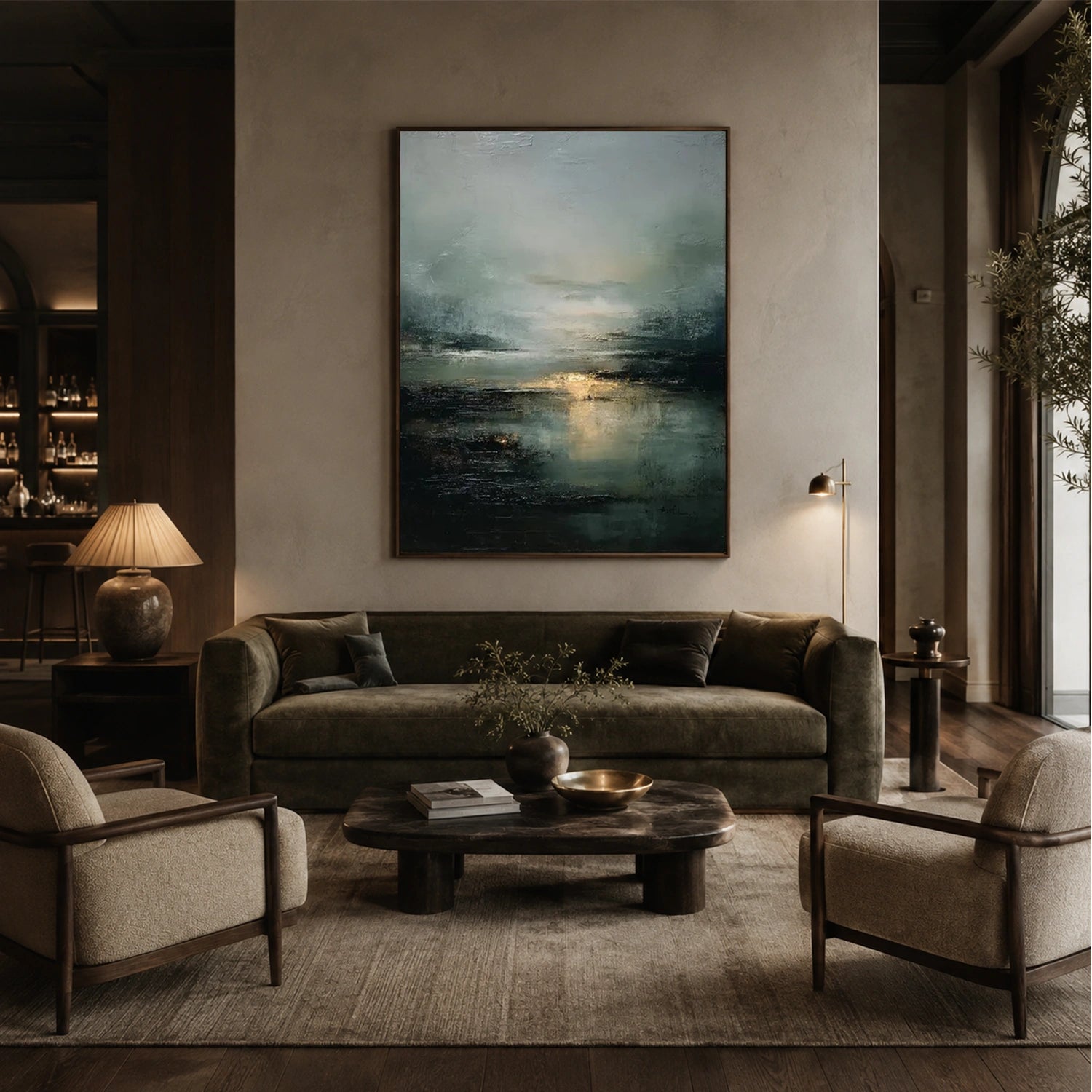 Ocean And Sky Abstract Canvas Art #OS462