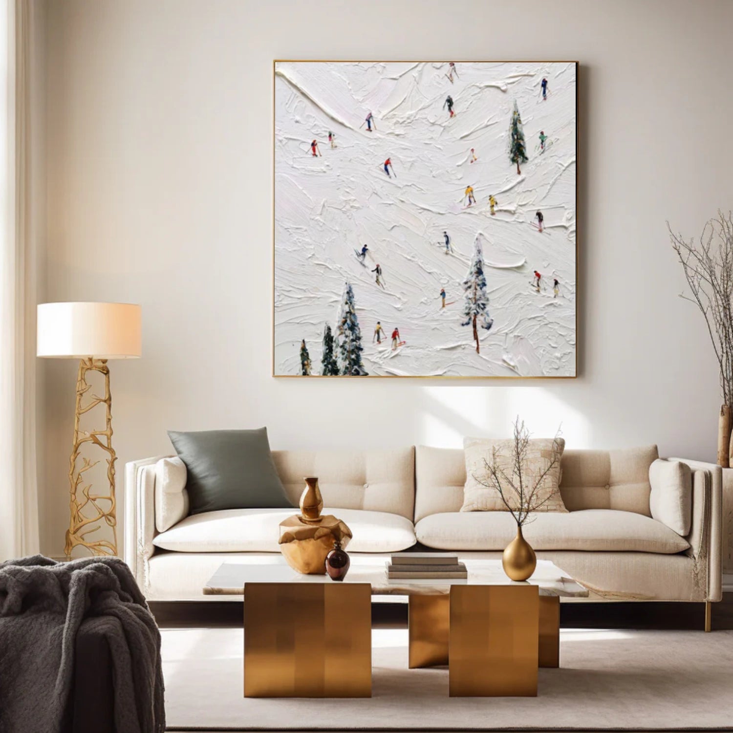 Skiing Sport Art Textured Painting Canvas # SA038