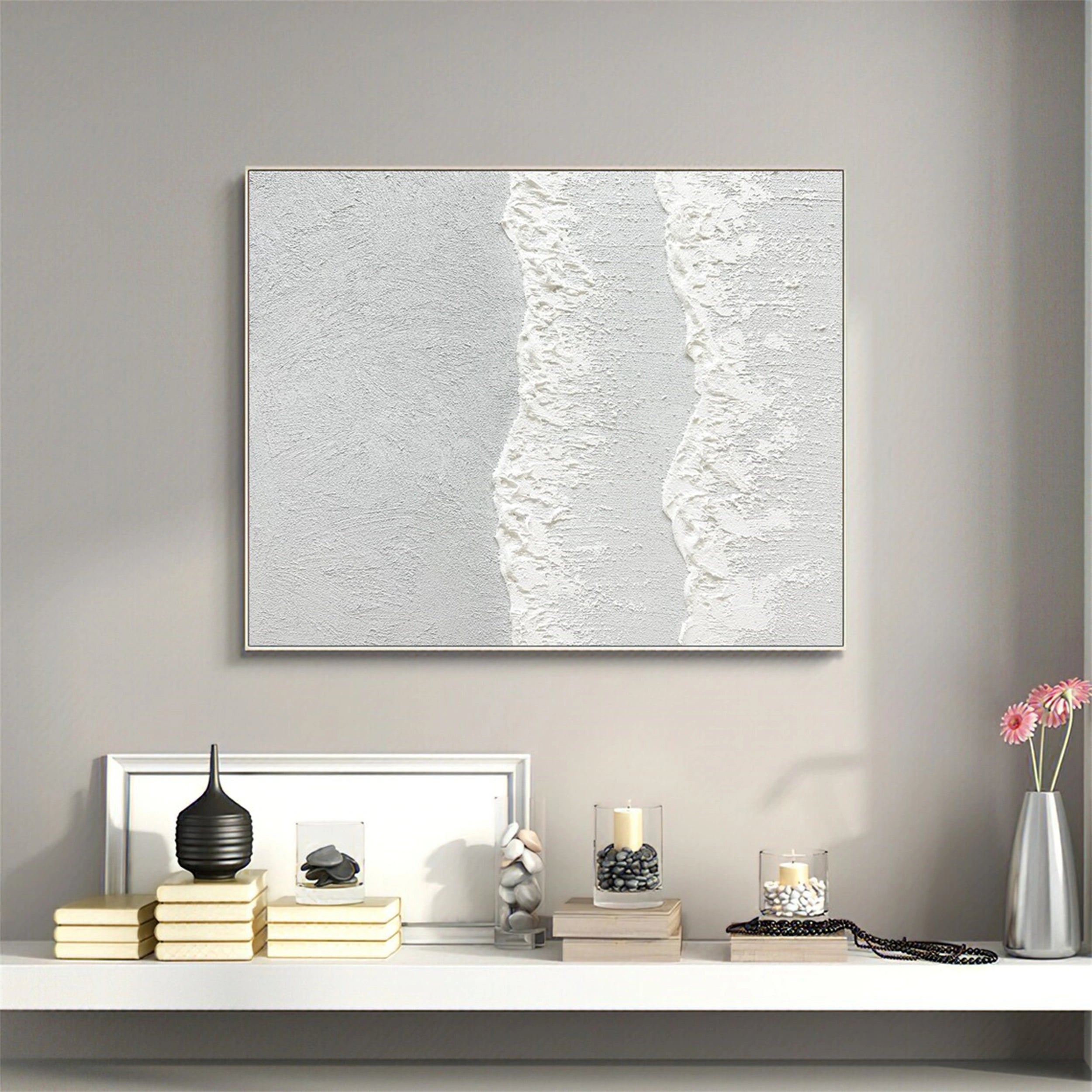 White Minimalist Textured Painting Canvas #MM129