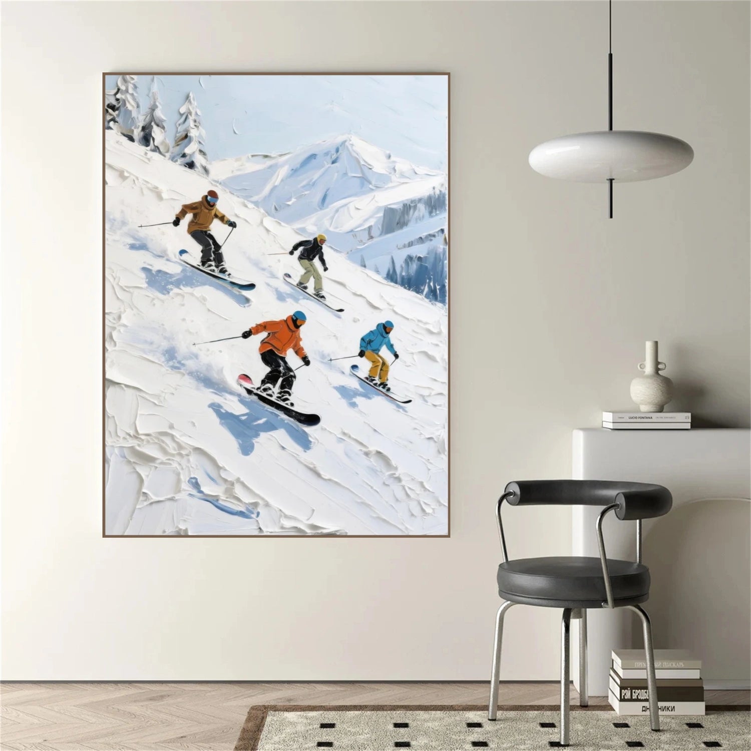 Skiing Sport Art Textured Painting Canvas # SA043