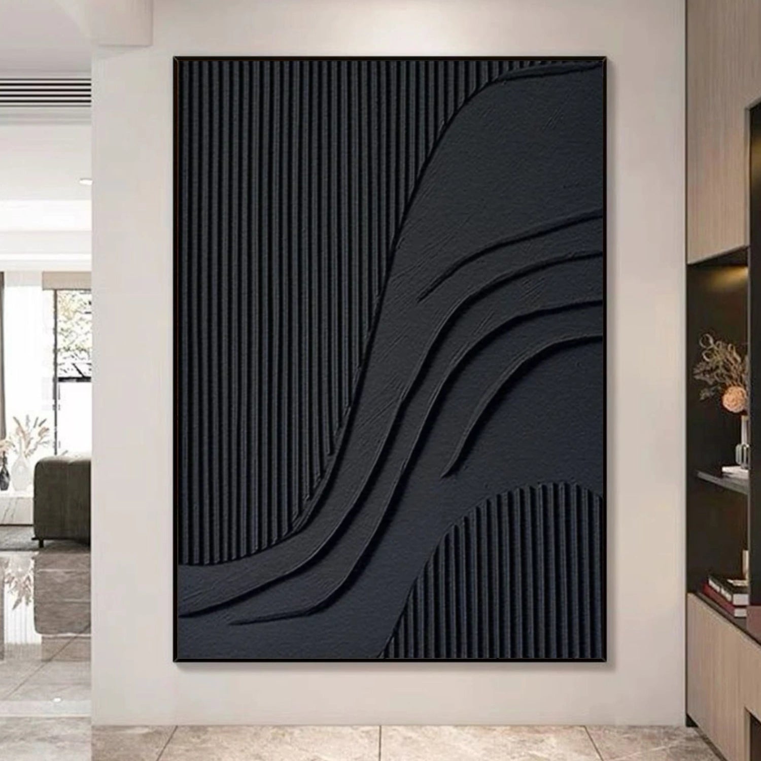 Black Minimalist Textured Canvas Art #MZ155