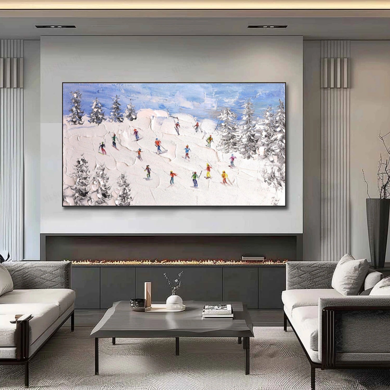 Skiing Sport Art Textured Painting Canvas # SA047