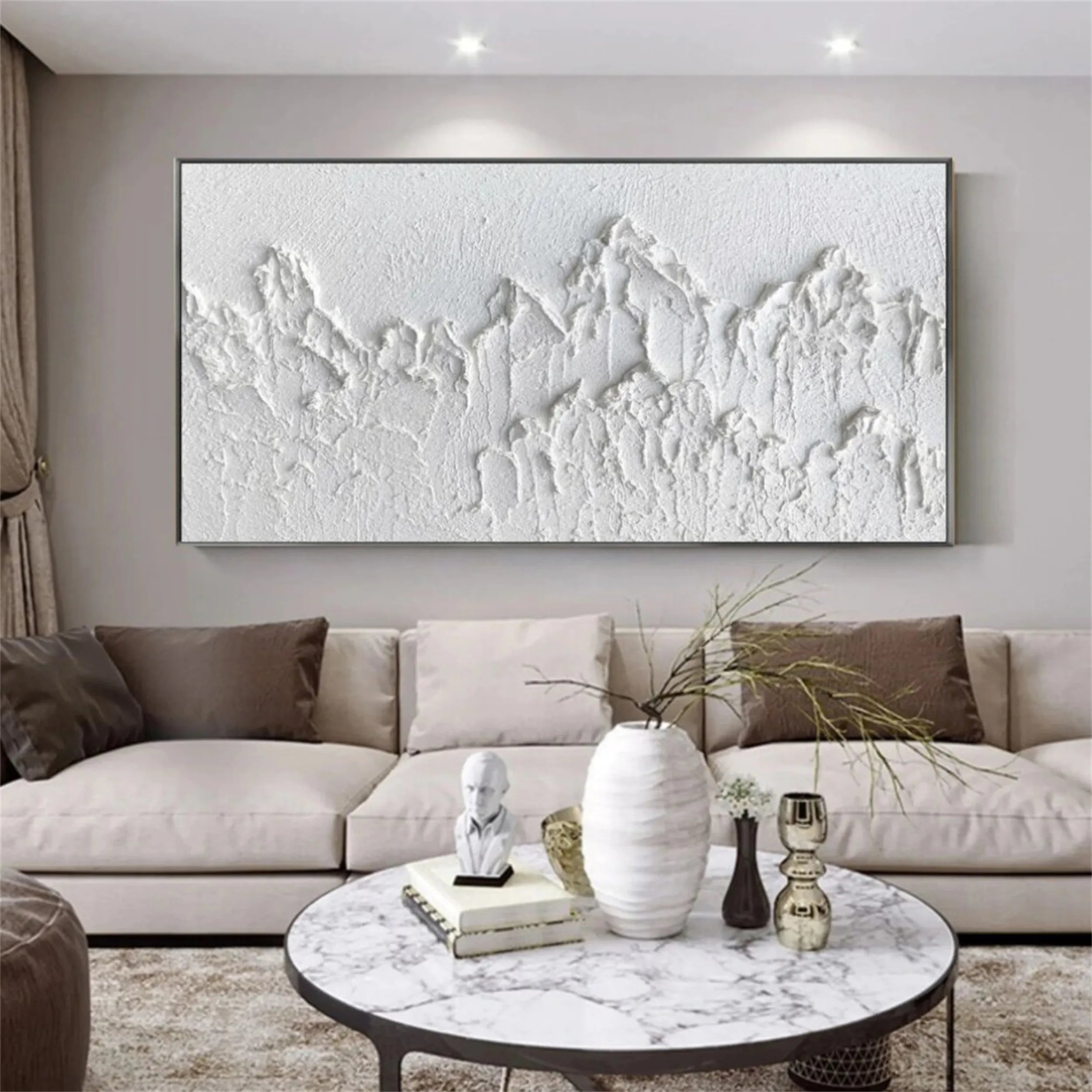 White Minimalist Textured Painting Canvas #MM195
