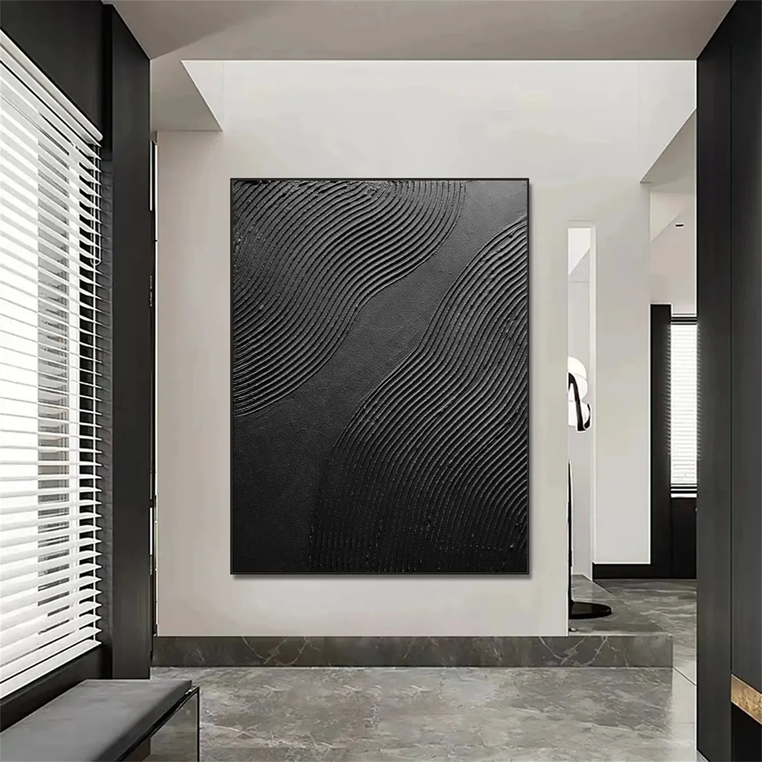 Black Minimalist Textured Painting Canvas #MZ103