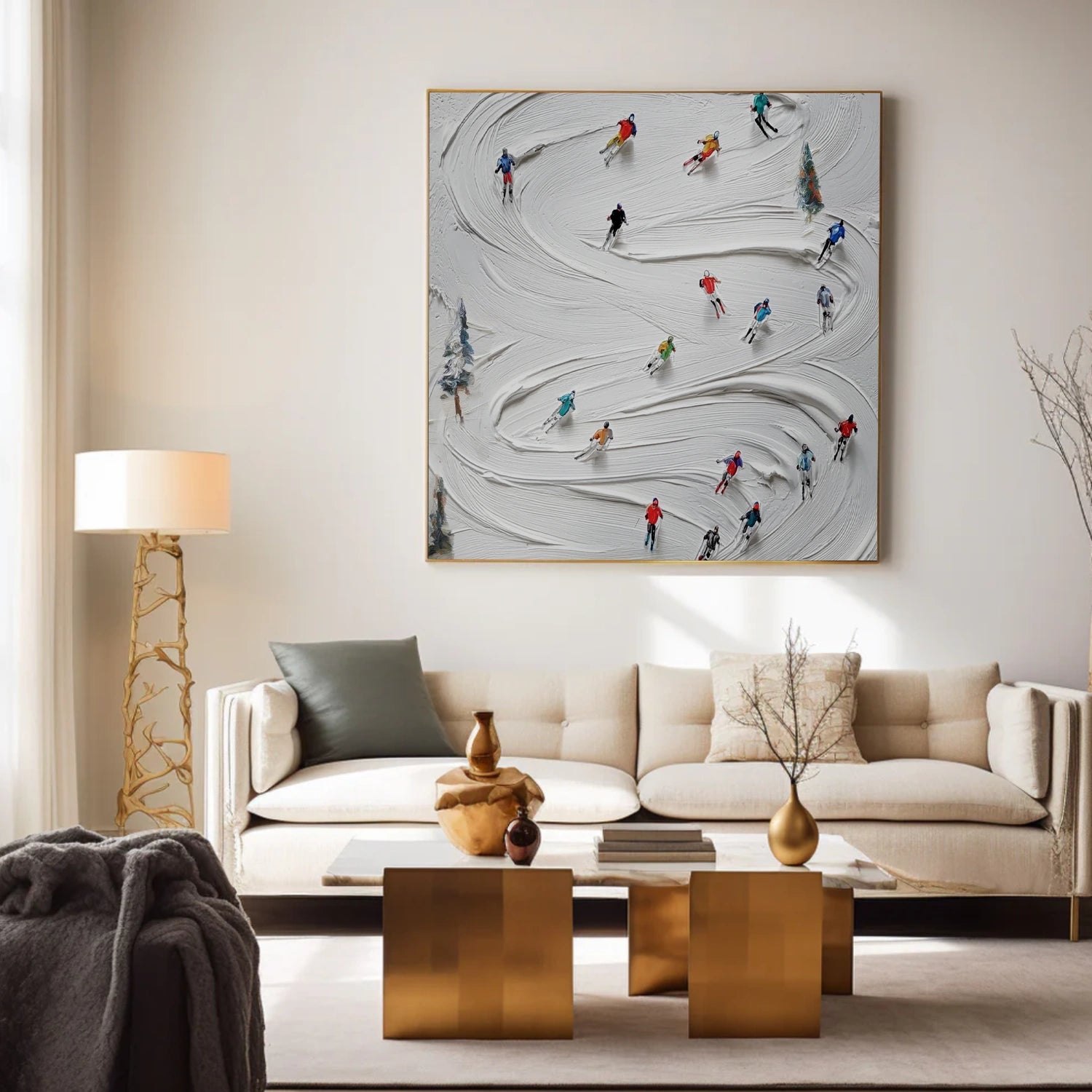 Skiing Sport Art Textured Painting Canvas # SA062