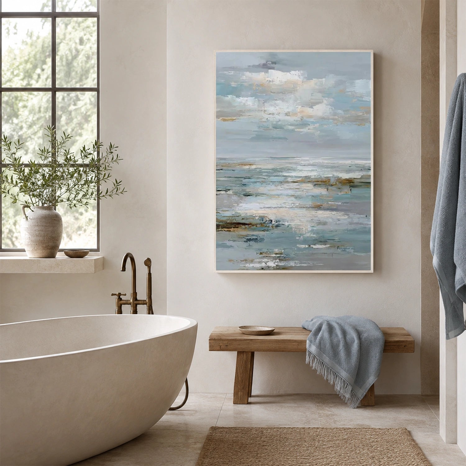 Ocean And Sky Abstract Canvas Art #OS469