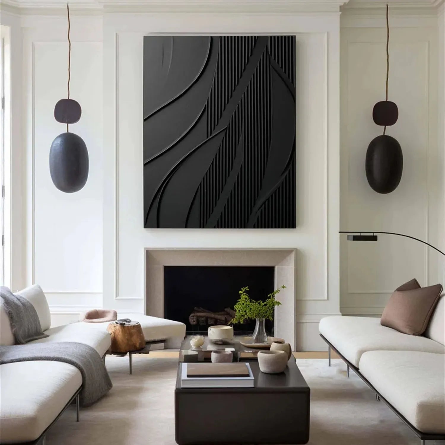 Black Minimalist Textured Painting Canvas #MZ125