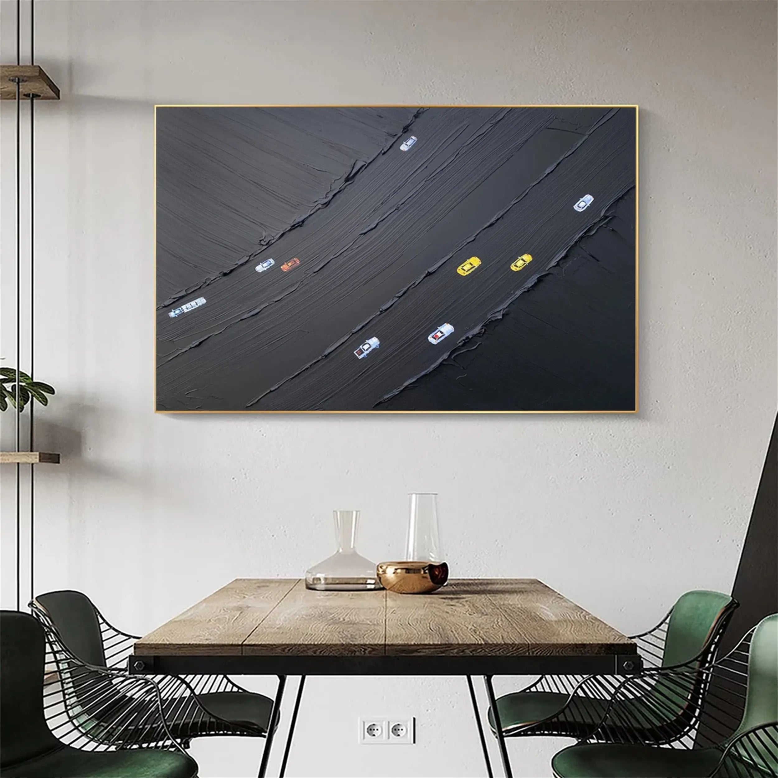 Black Minimalist Textured Painting Canvas #MZ091