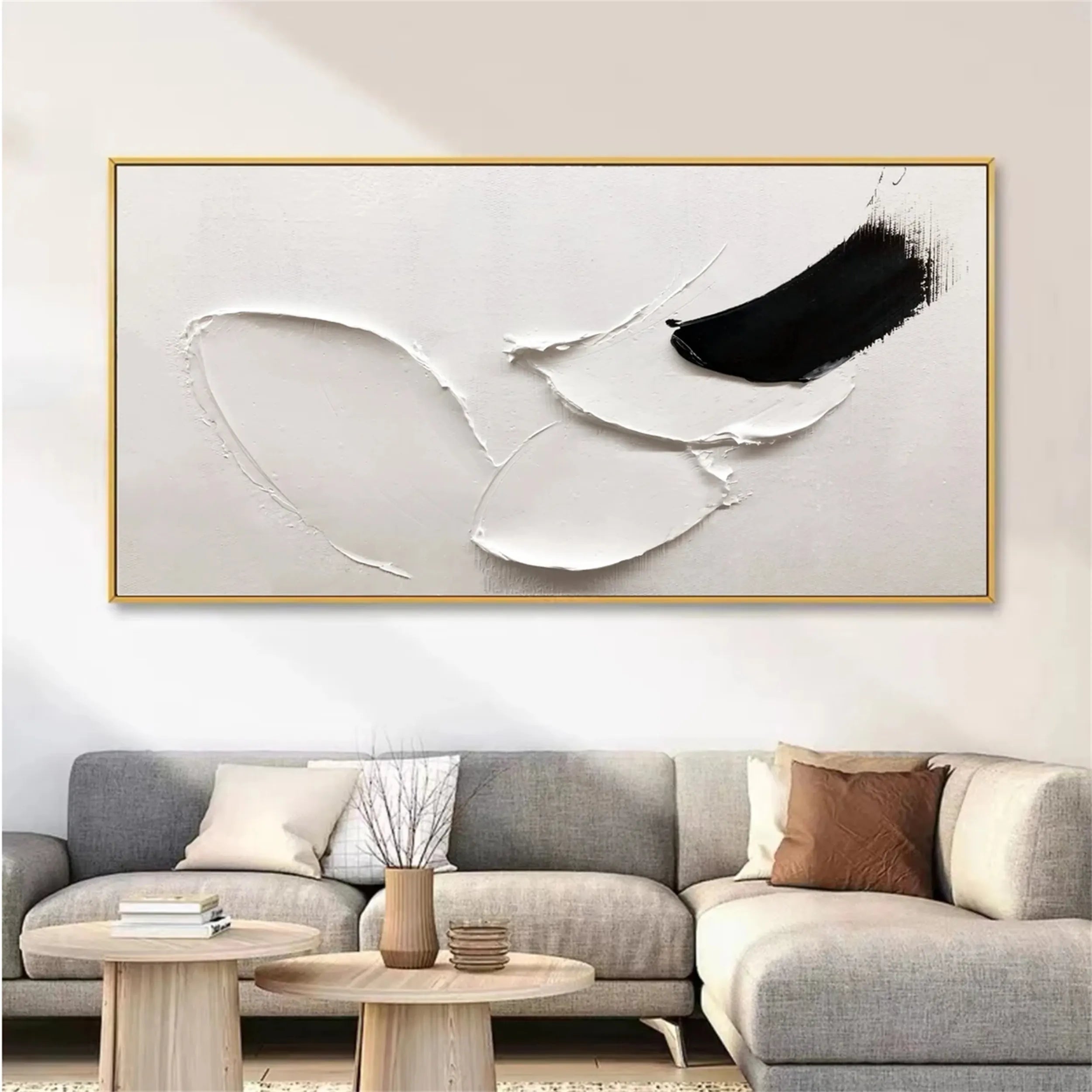 White & Black Minimalist Textured Painting Canvas #MM209
