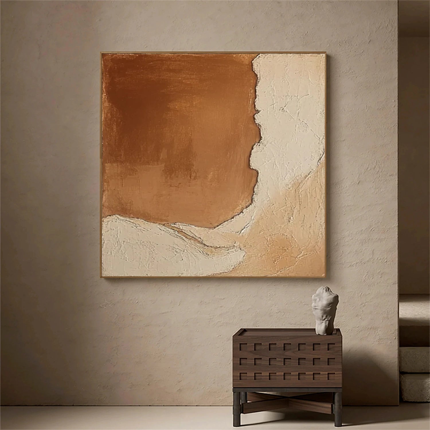 Beige & Brown Minimalist Textured Canvas Art #MM339