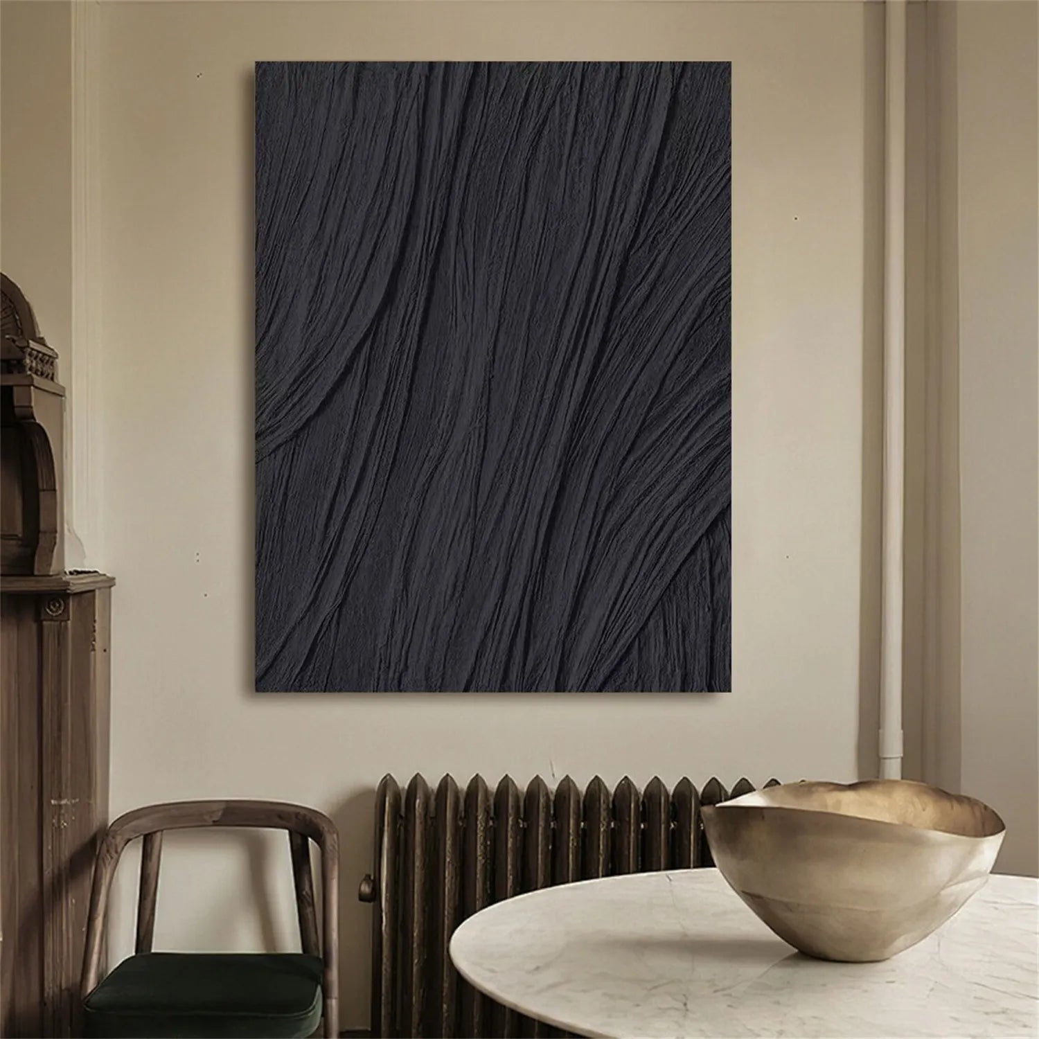 Black Minimalist Textured Painting Canvas #MZ097