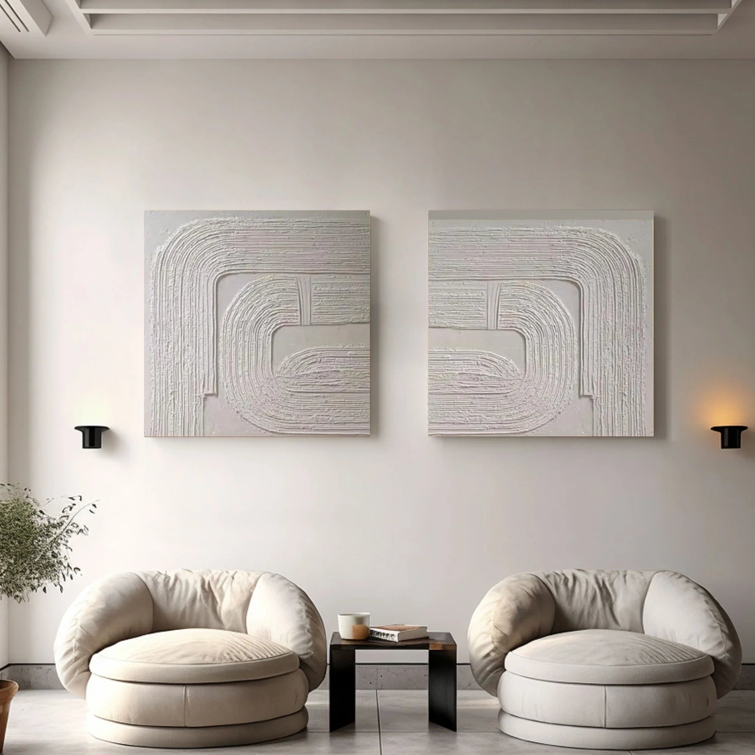 Beige Abstract Textured Square Set of 2 Wall Art #AB 561