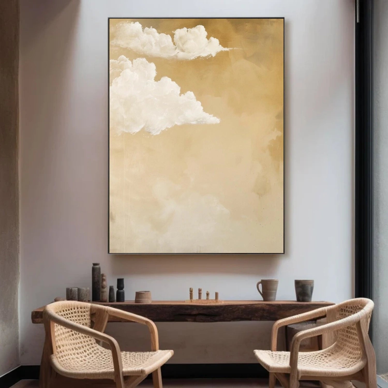 White & Brown Sky Abstract Canvas Art #OS 319