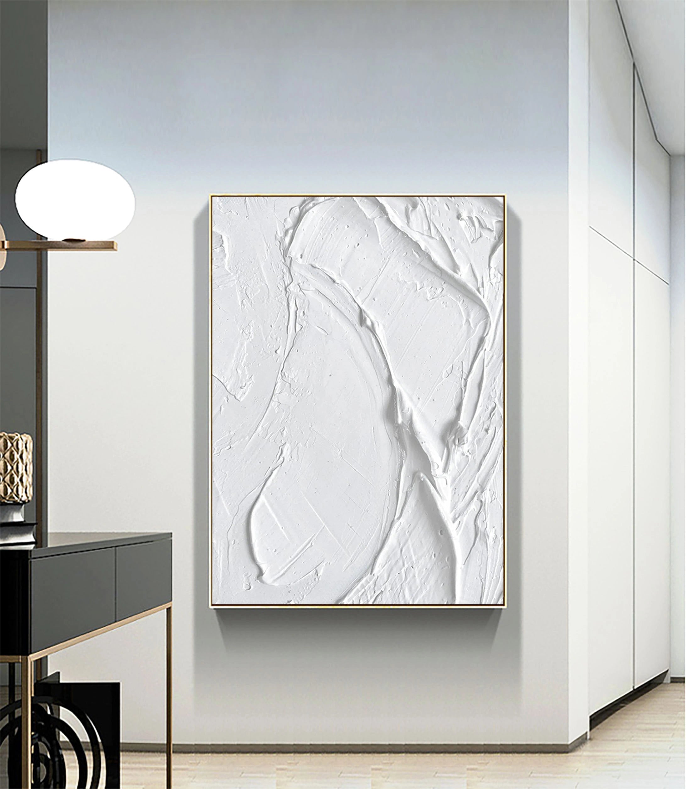 White Minimalist Textured Painting Canvas #MM028