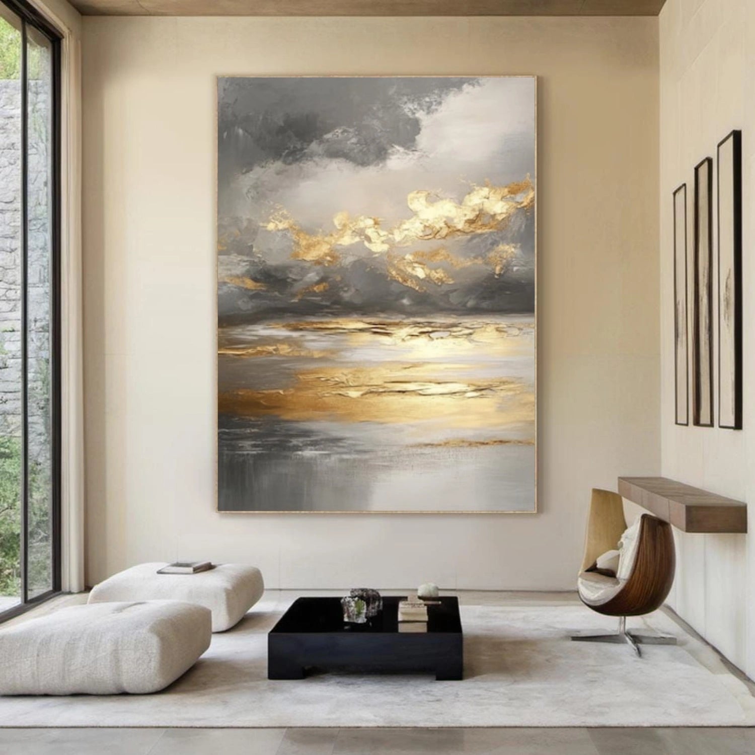 Black & Gold Abstract Textured Wall Art # AB648