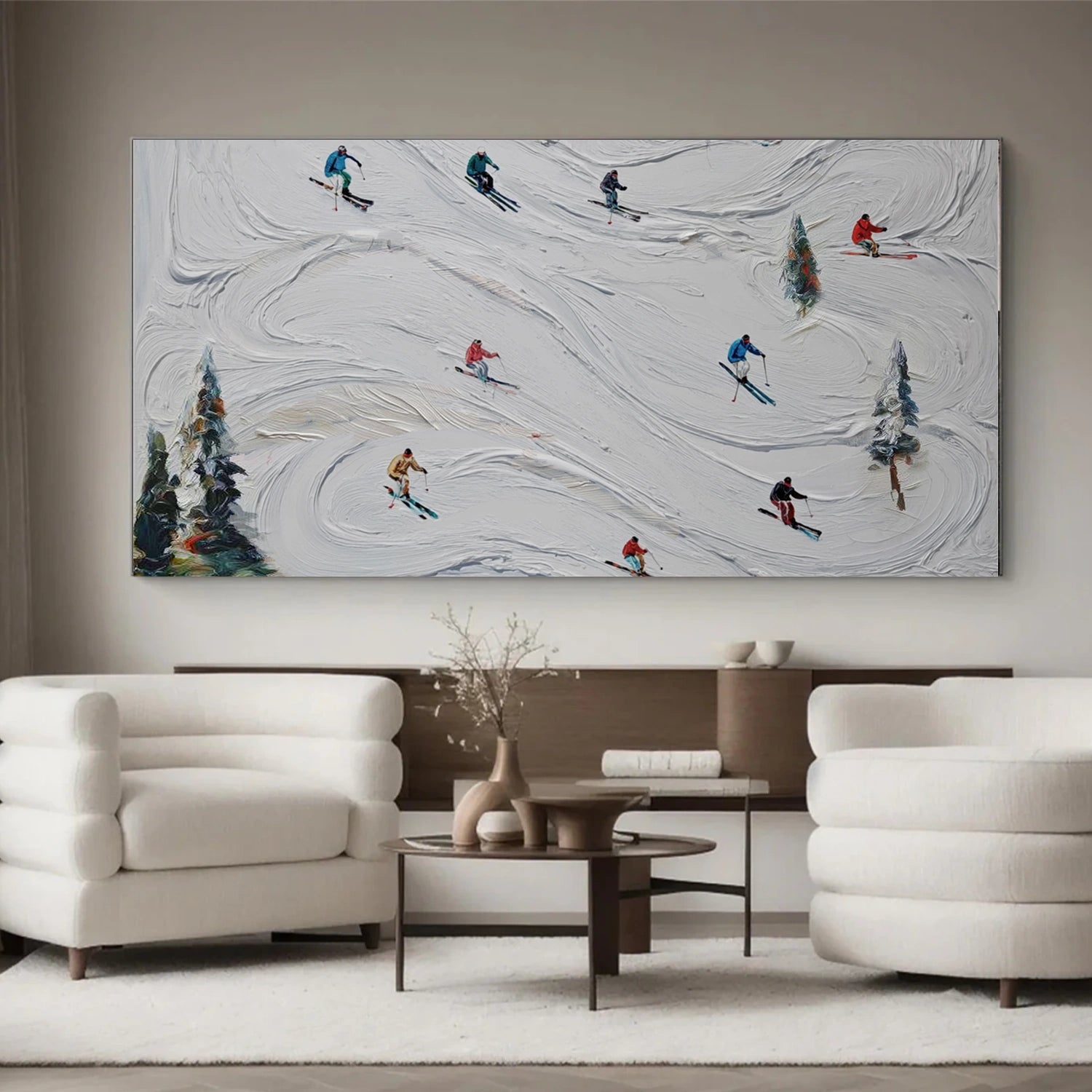 Skiing Sport Art Textured Painting Canvas # SA065