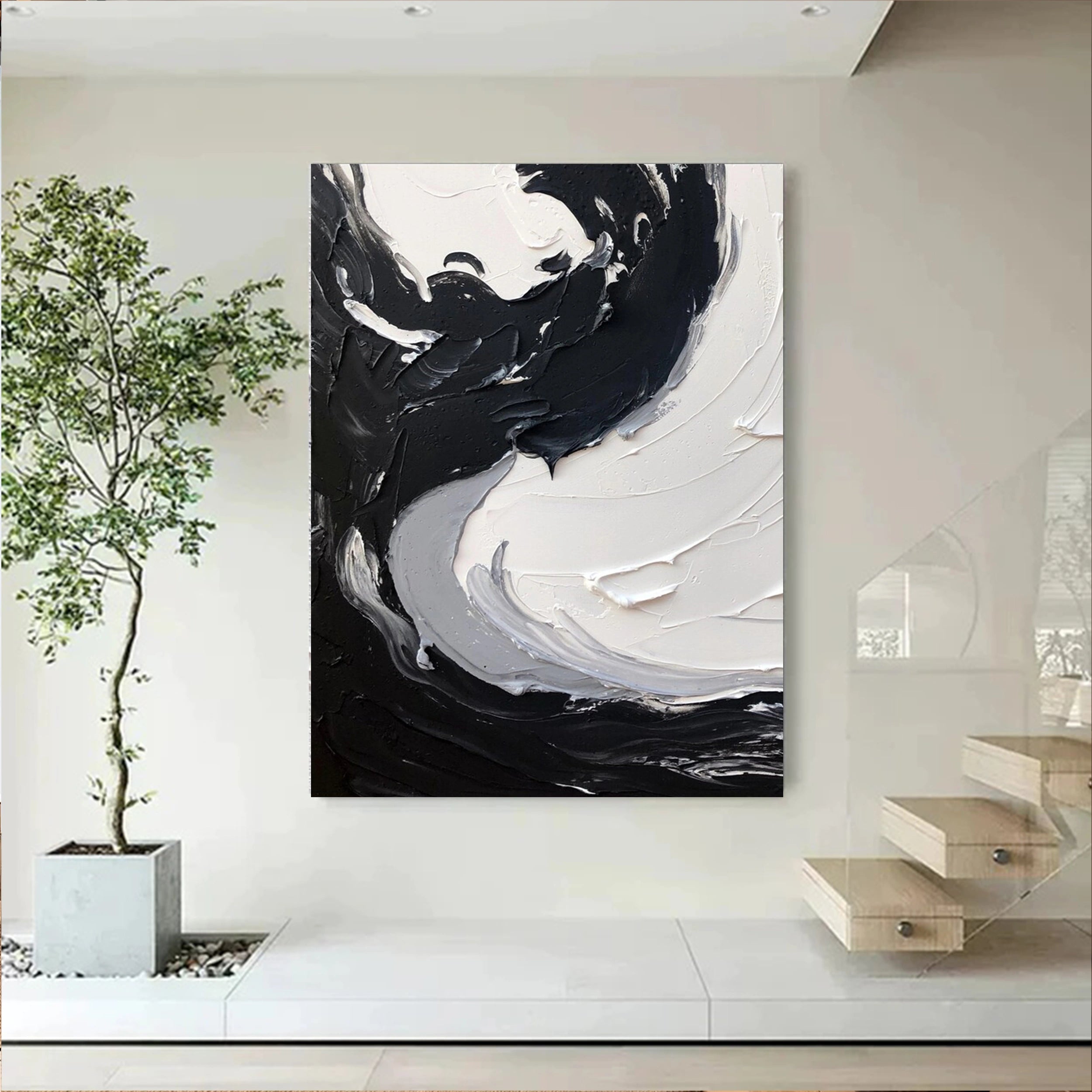Black White Textured Minimalist Wall Art #MZ068