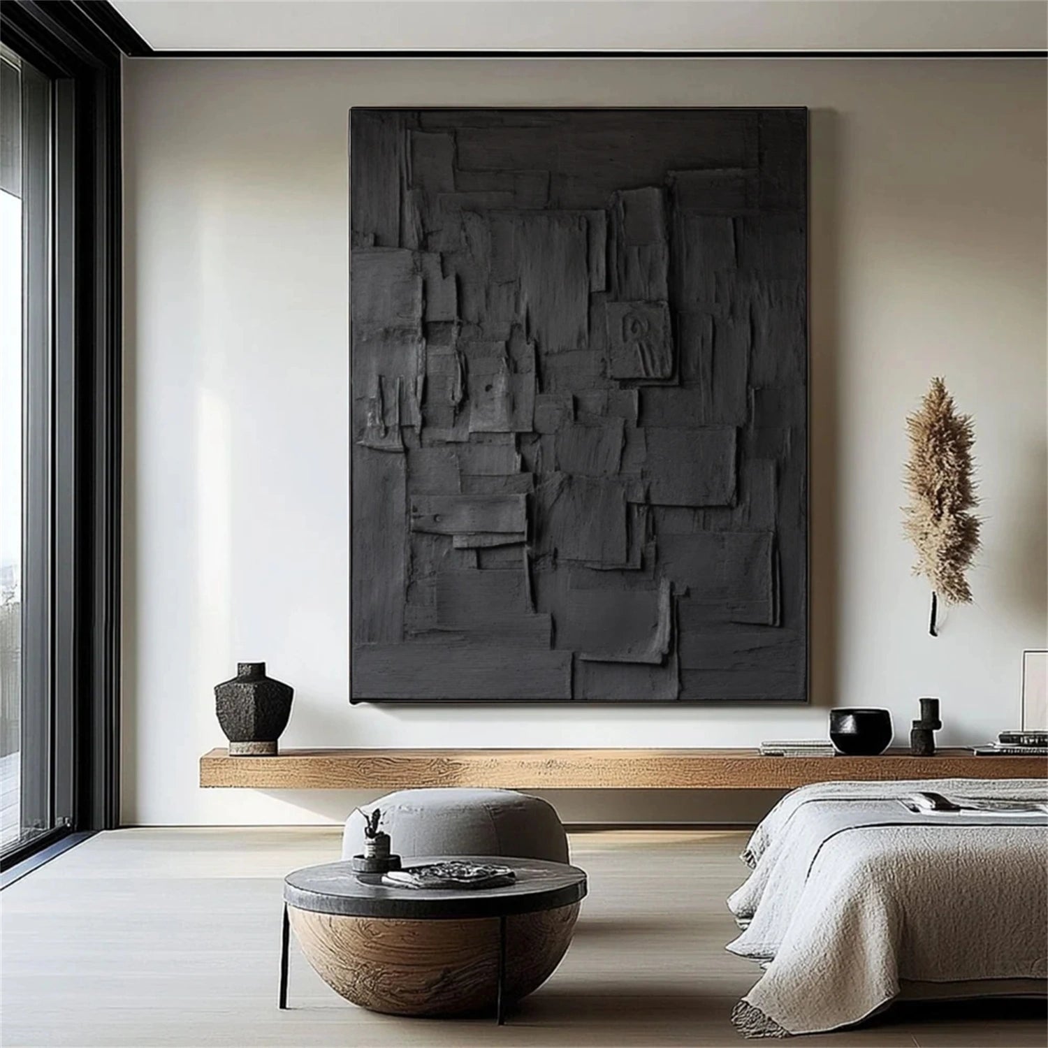 Black Minimalist Textured Canvas Art #MZ156