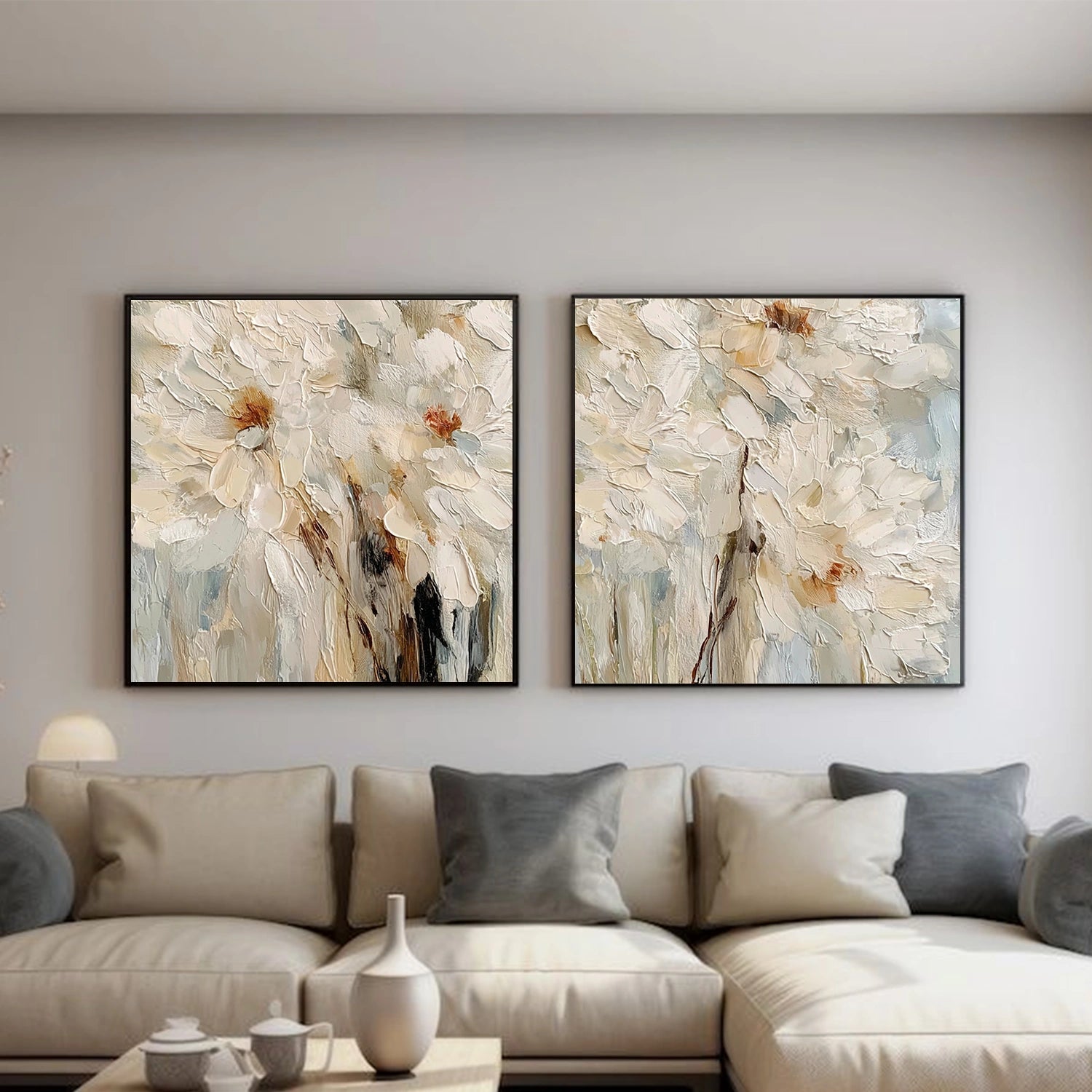 Flower & Tree Abstract Textured Canvas Square Set of 2 # FT 346