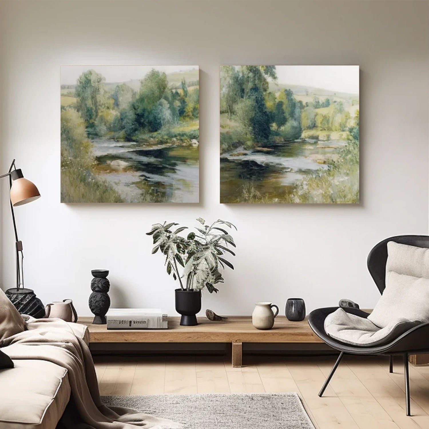 Abstract Urban Square Set of 2 Landscape Painting #UL 046
