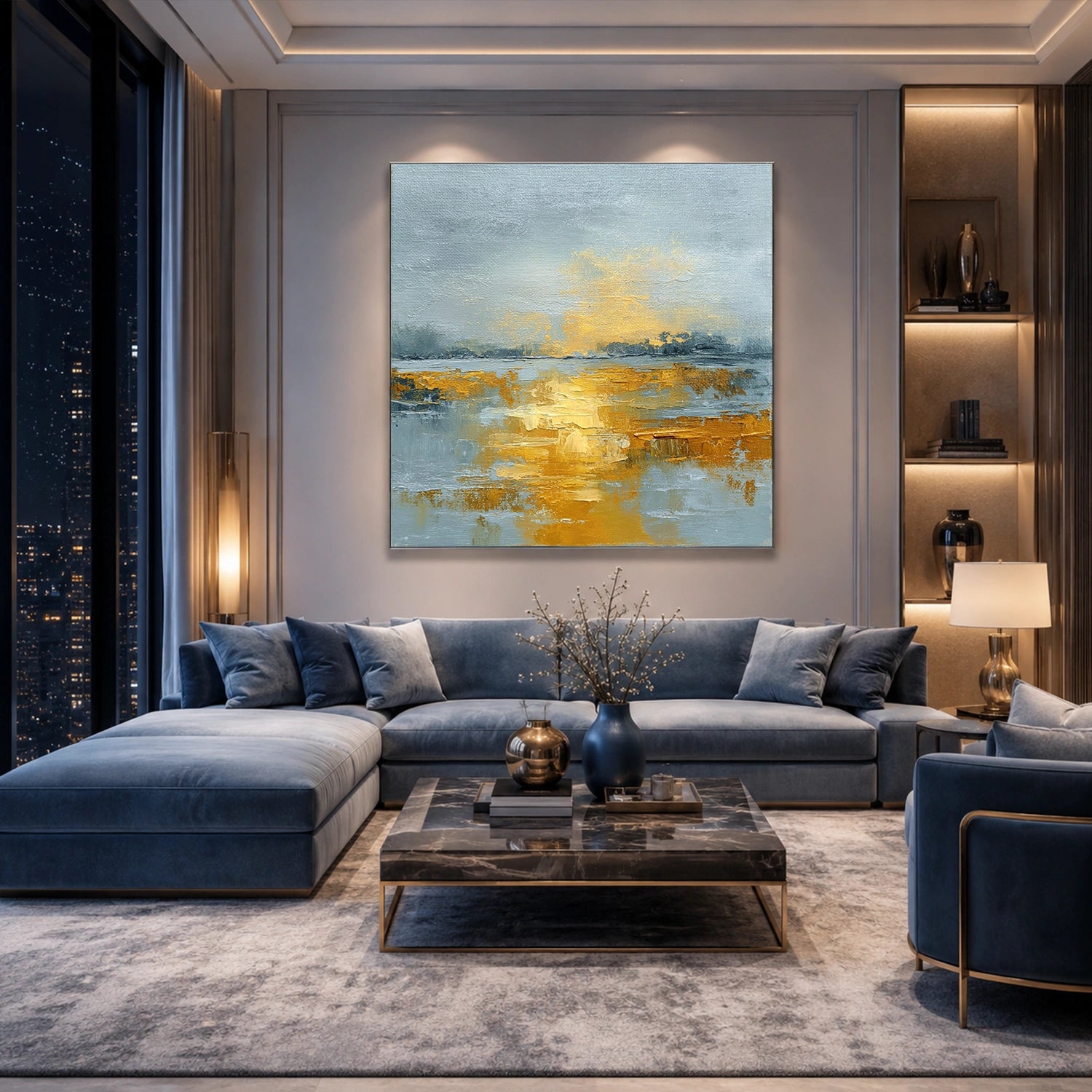 Ocean And Sky Abstract Canvas Art #OS431