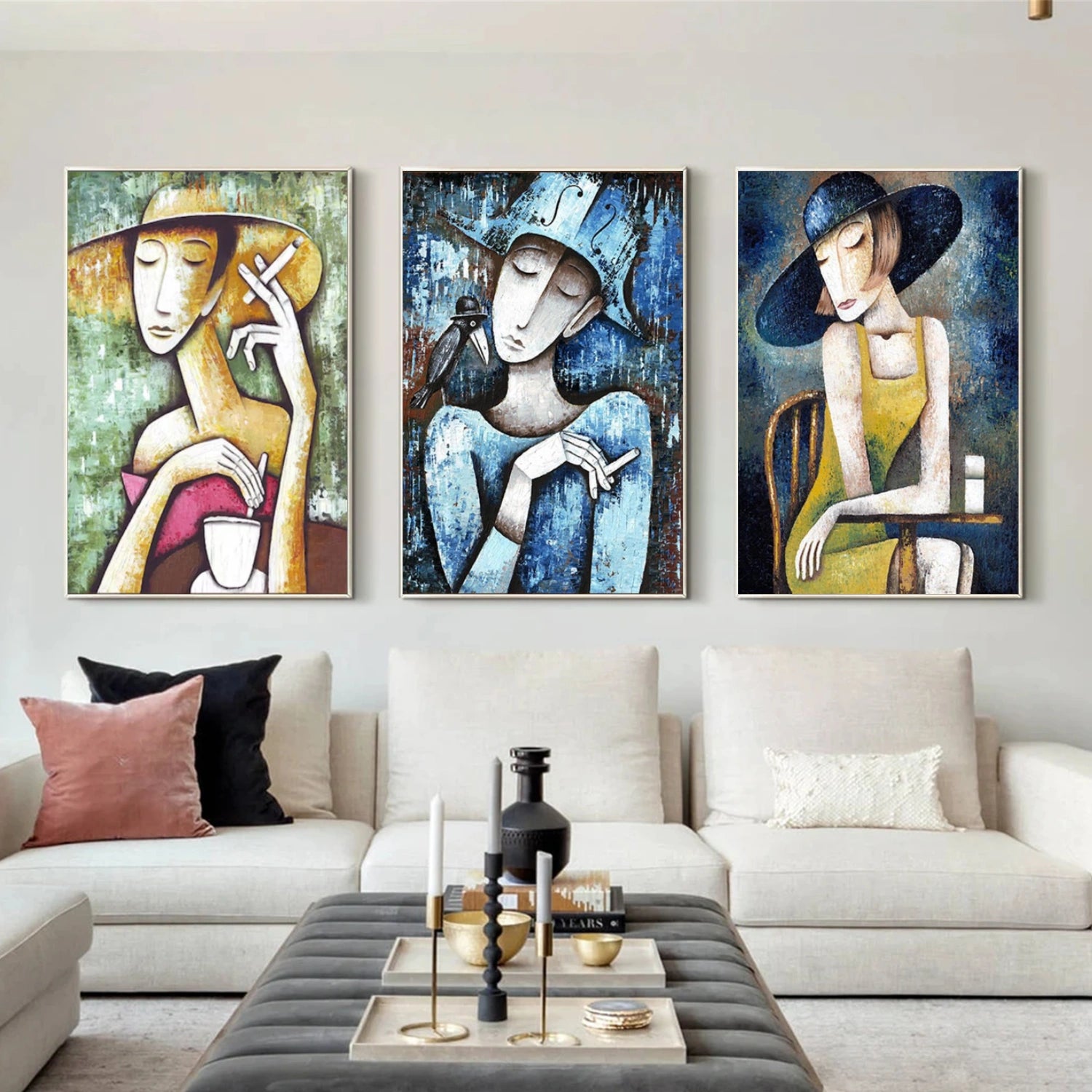 Colorful Abstract Portrait Tectured Wall Art Set of 3 #PT038