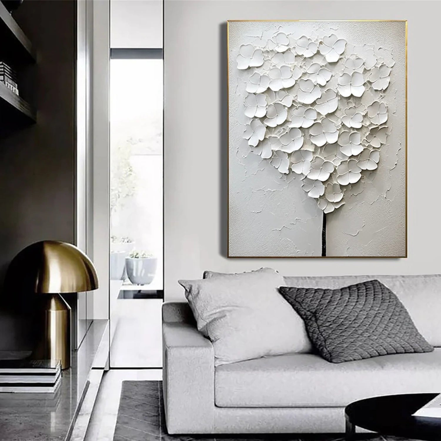 White Flower & Tree Abstract Texturte Canvas Art #FT 243