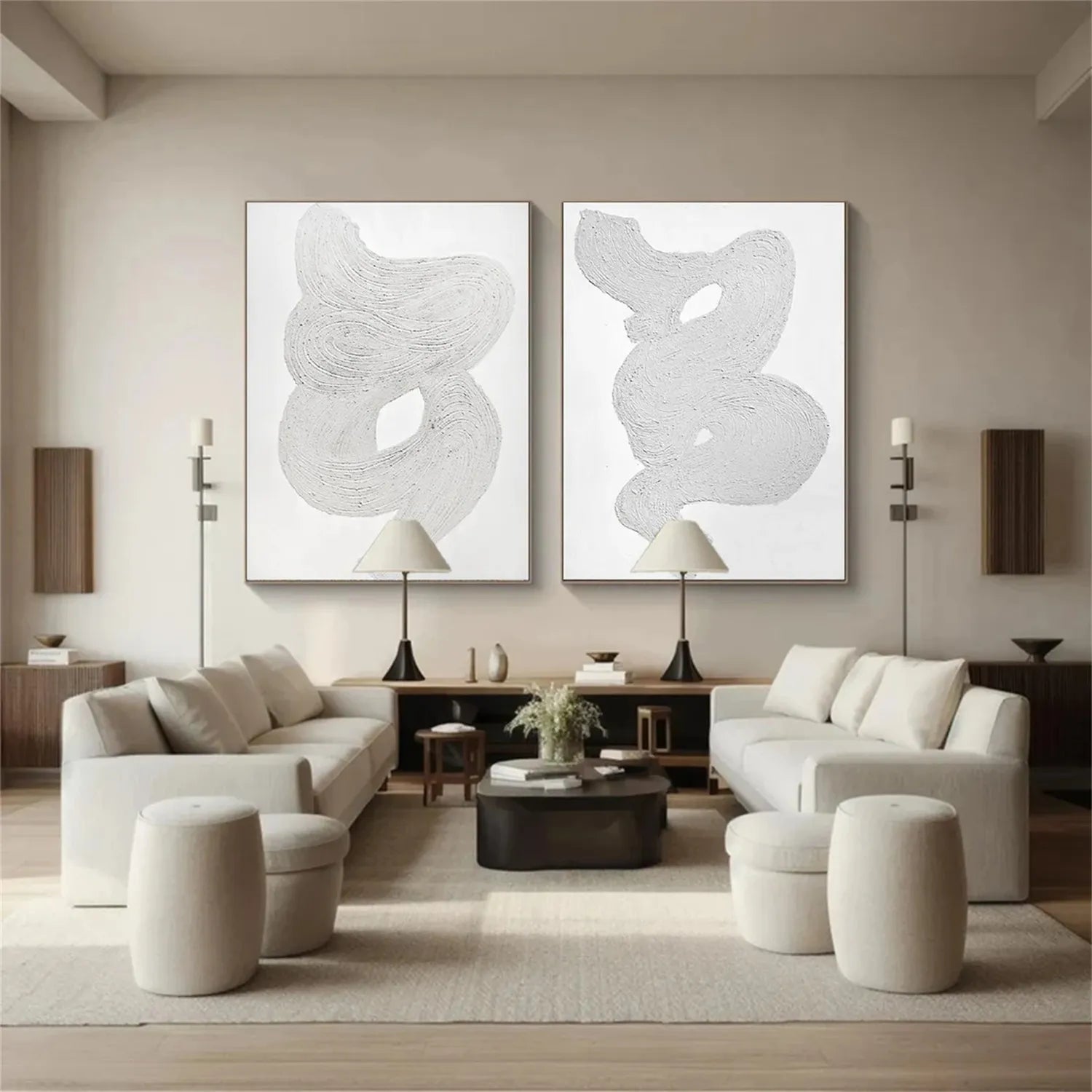 White Minimalist Textured Paintings Canvas Set of 2 #MM276
