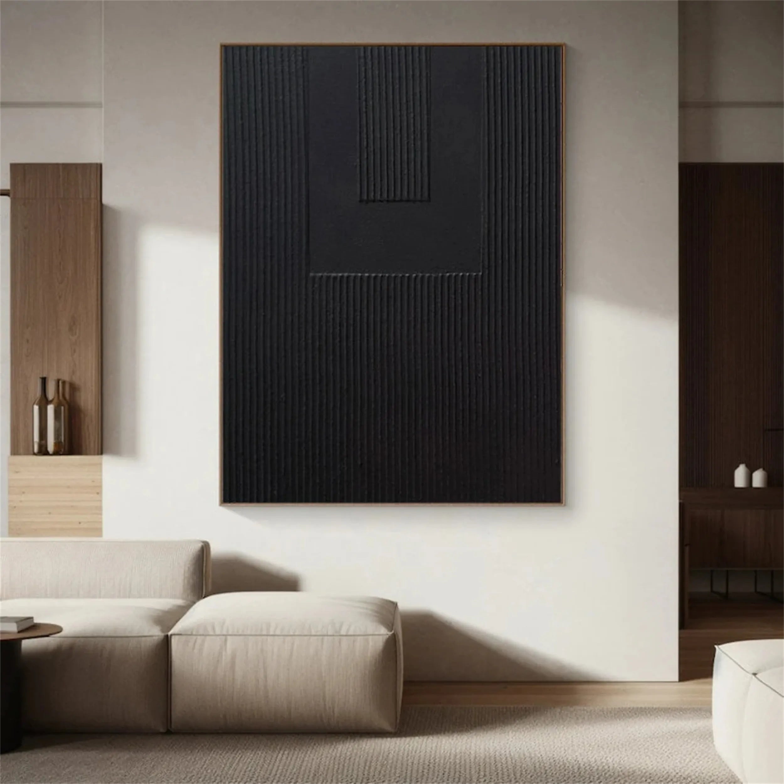 Black Minimalist Textured Painting Canvas #MZ090