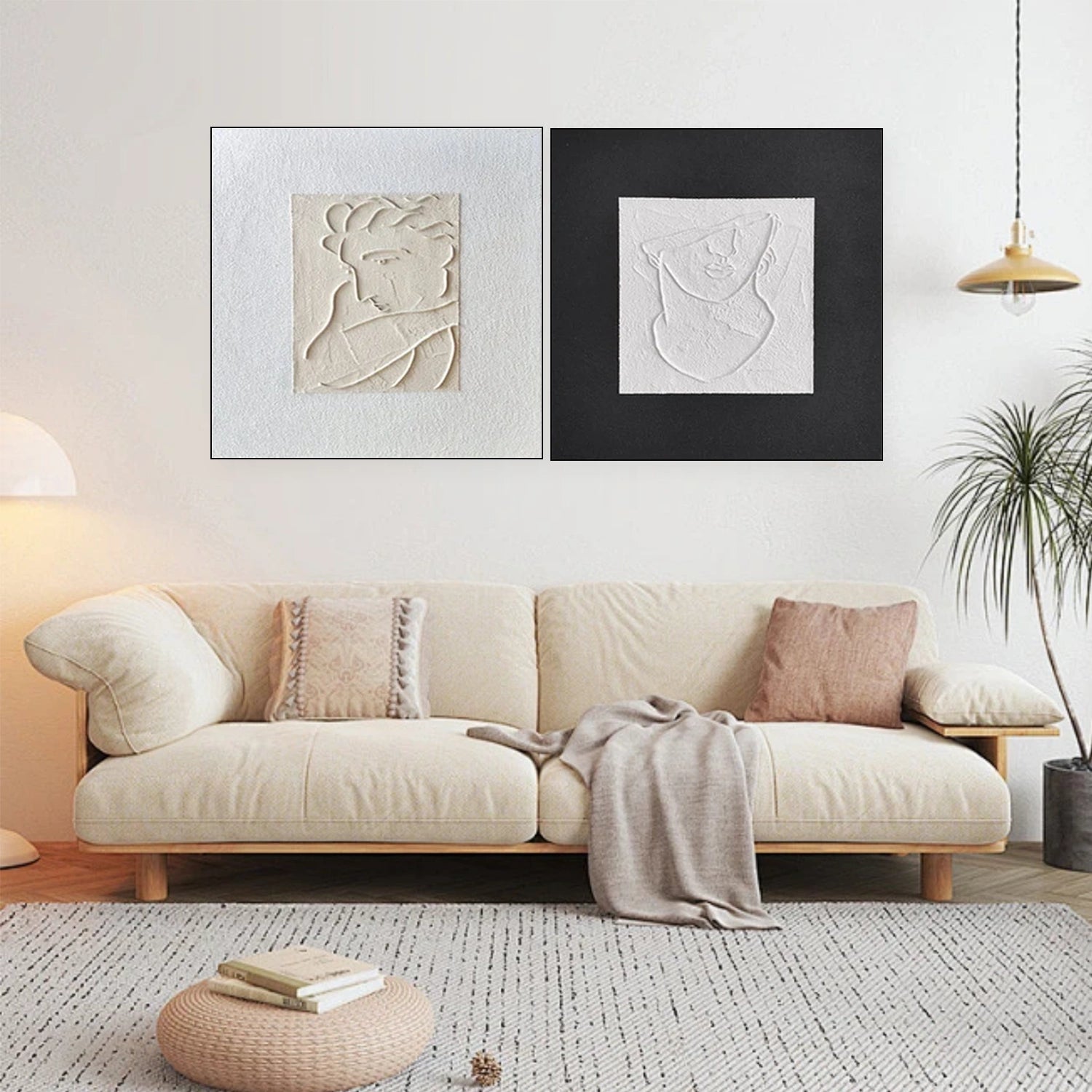 Black & White Abstract Textured Square Set of 2 Wall Art #AB 494