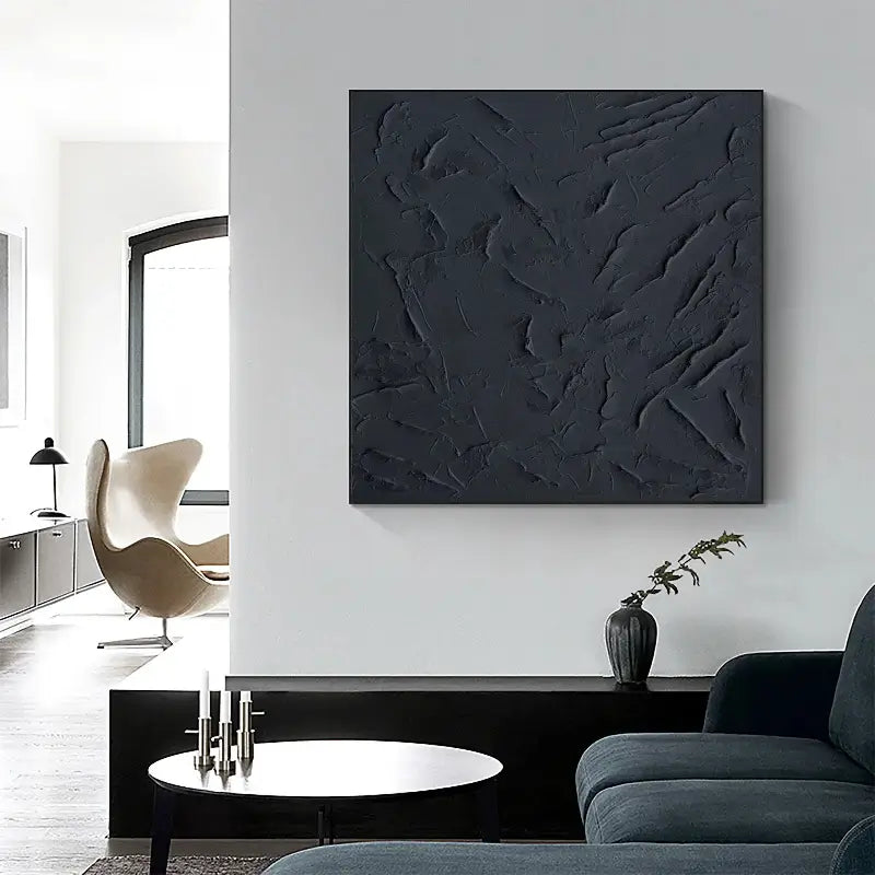 Black Minimalist Textured Painting Canvas #MZ001-Square