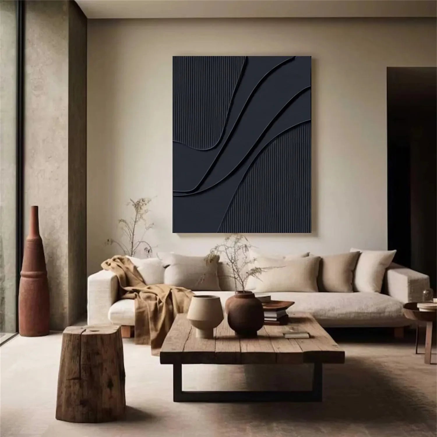 Black Minimalist Textured Painting Canvas #MZ092