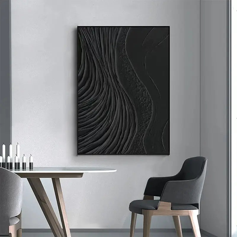 Black Minimalist Textured Painting Canvas #MZ002
