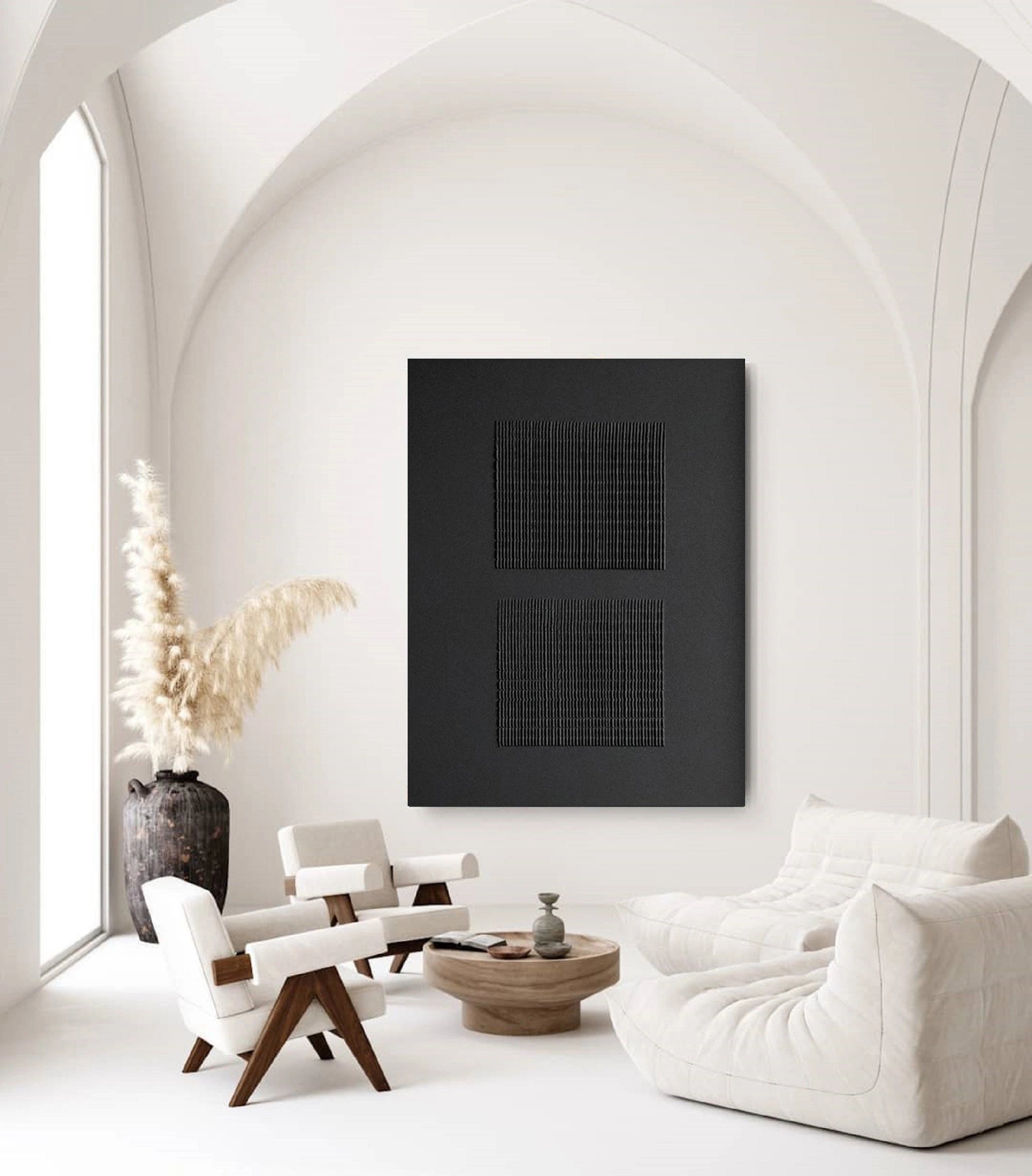 Black Minimalist Textured Painting Canvas #MZ012