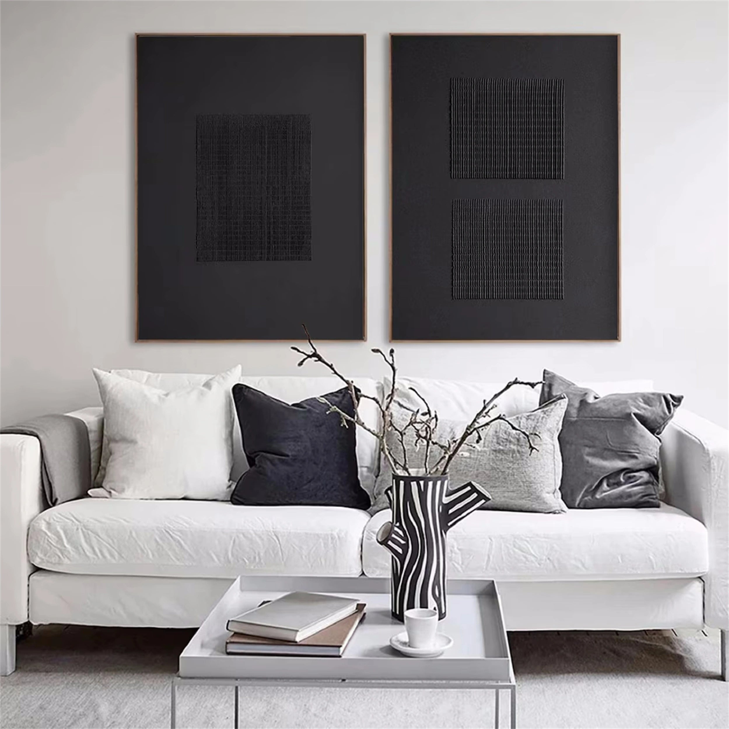Black Minimalist Textured Paintings Canvas Set of 2 #MZ072
