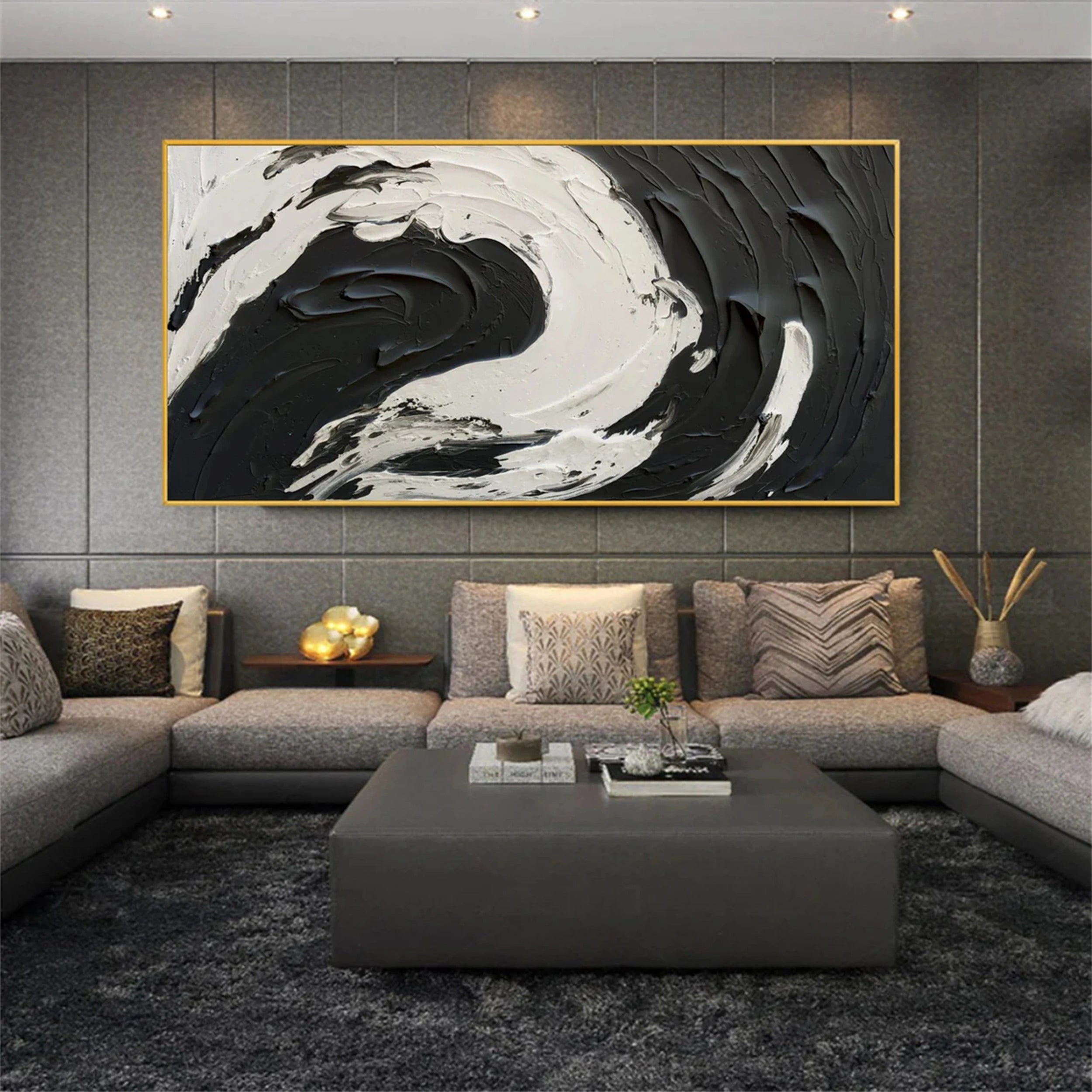 Black White Textured Minimalist Wall Art #MZ052