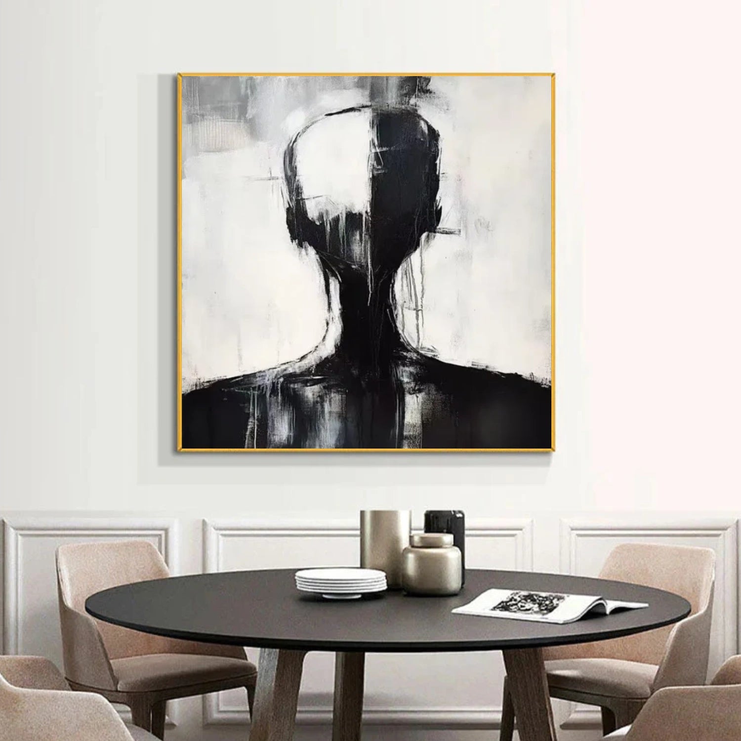 White & Black Abstract Portrait Wall Art #PT024