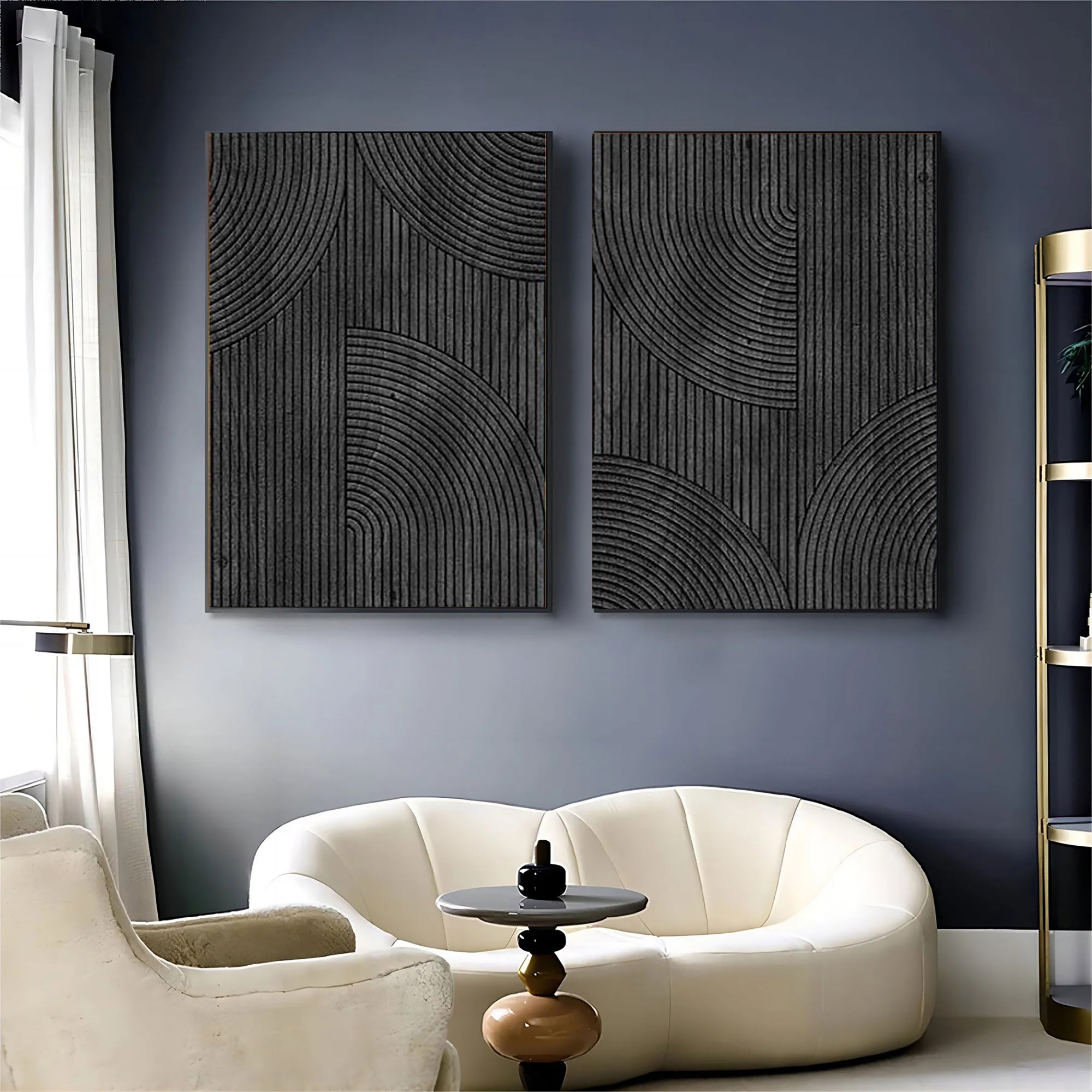Black Minimalist Textured Paintings Canvas Set of 2 #MZ050