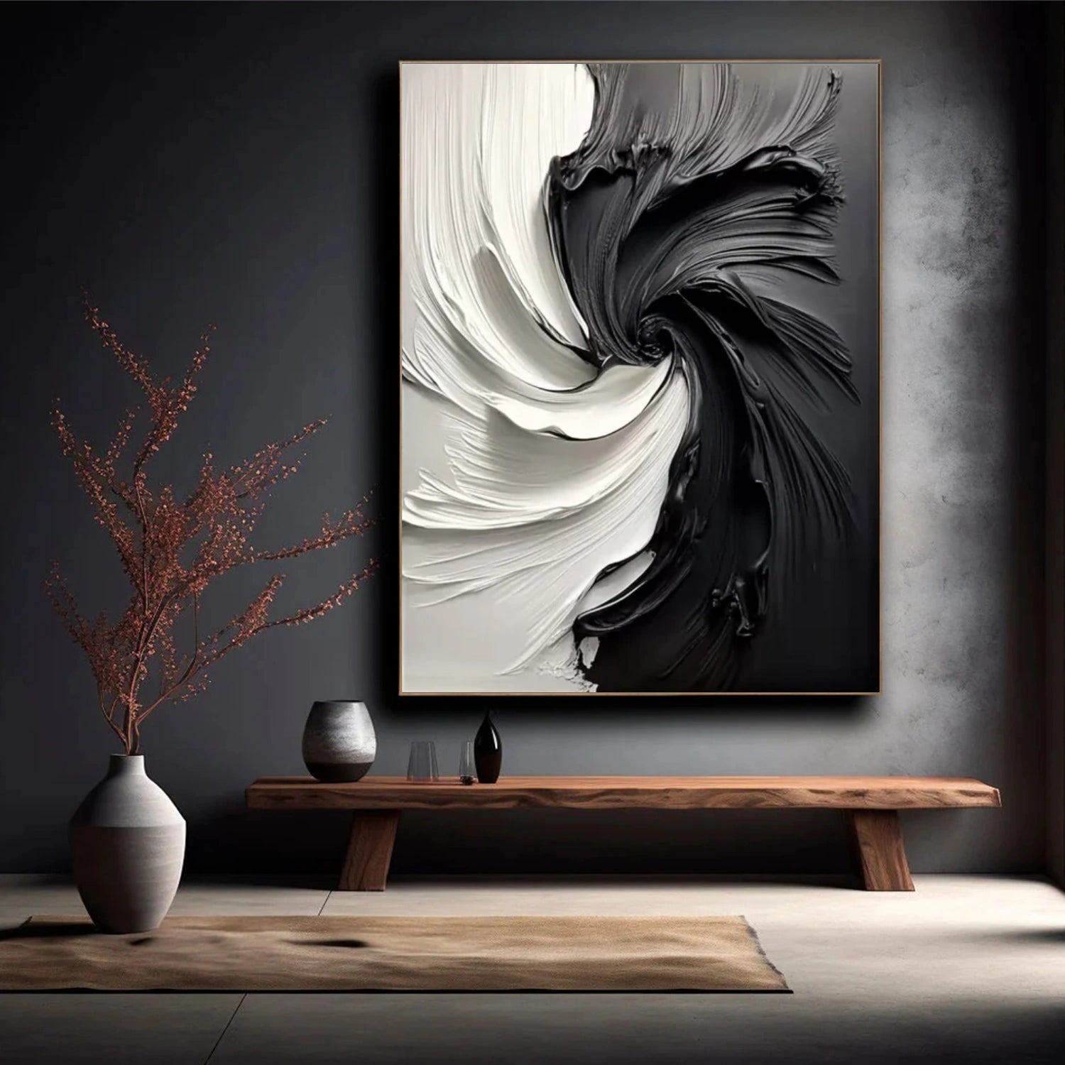 Black and White Minimalist Textured Canvas Art #MZ154