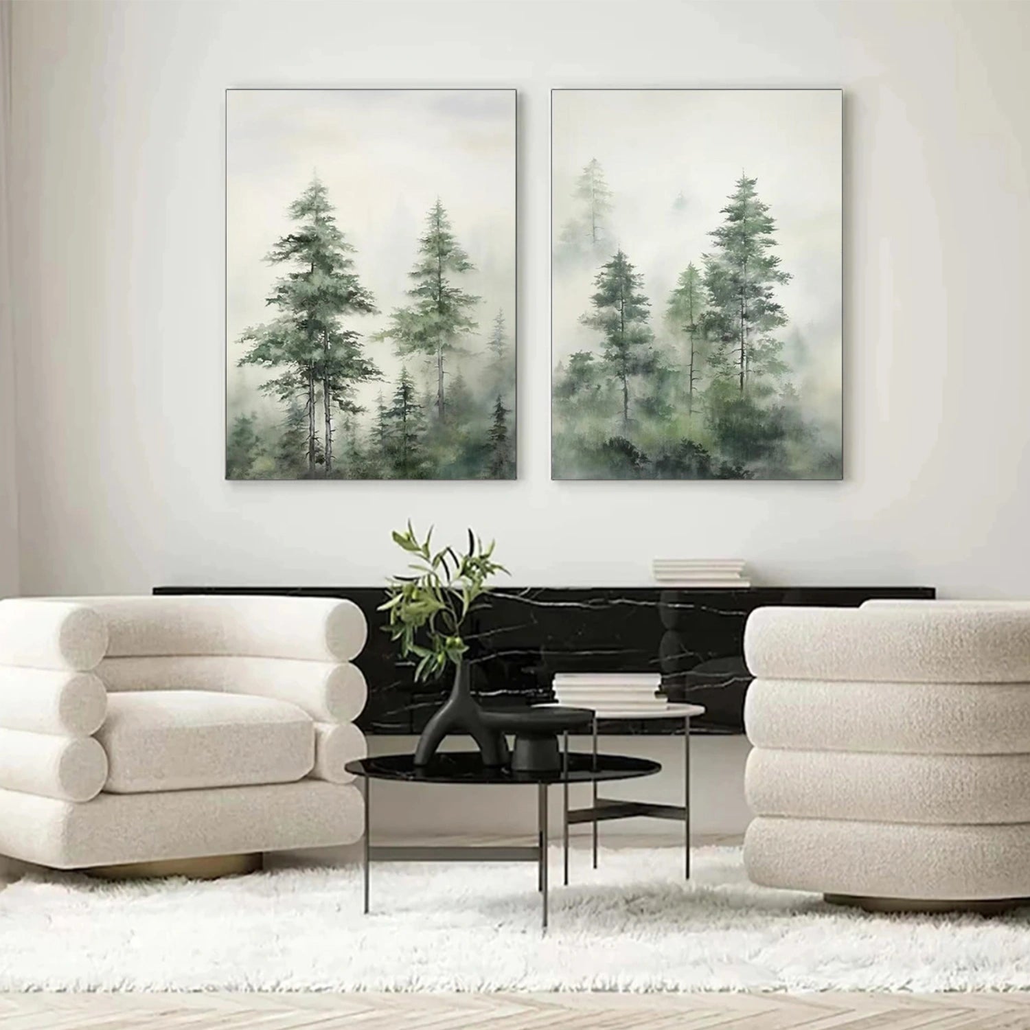 Flower & Tree Abstract Canvas Art Set of 2 #FT 304