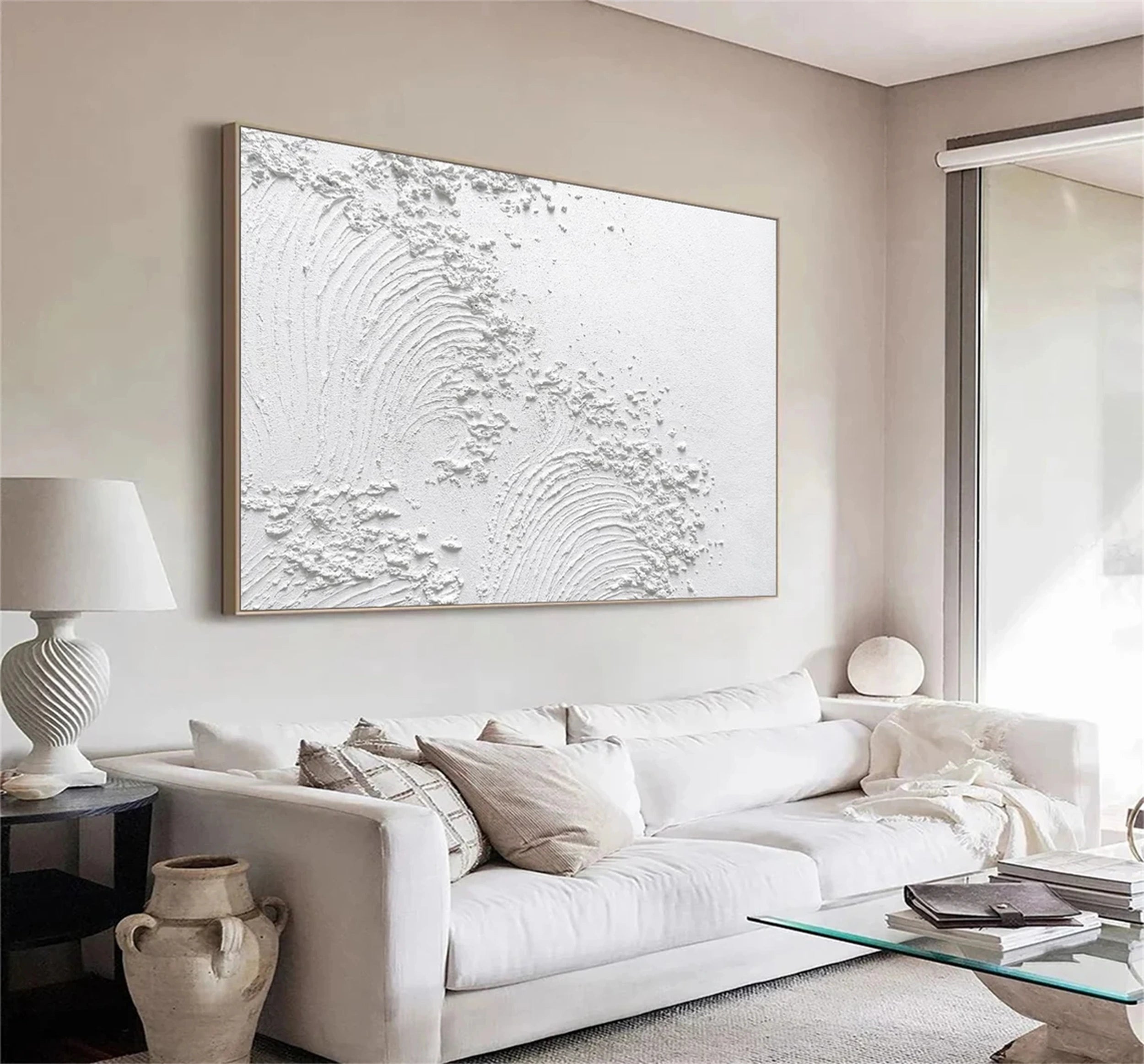 White Minimalist Textured Painting Canvas #MM120