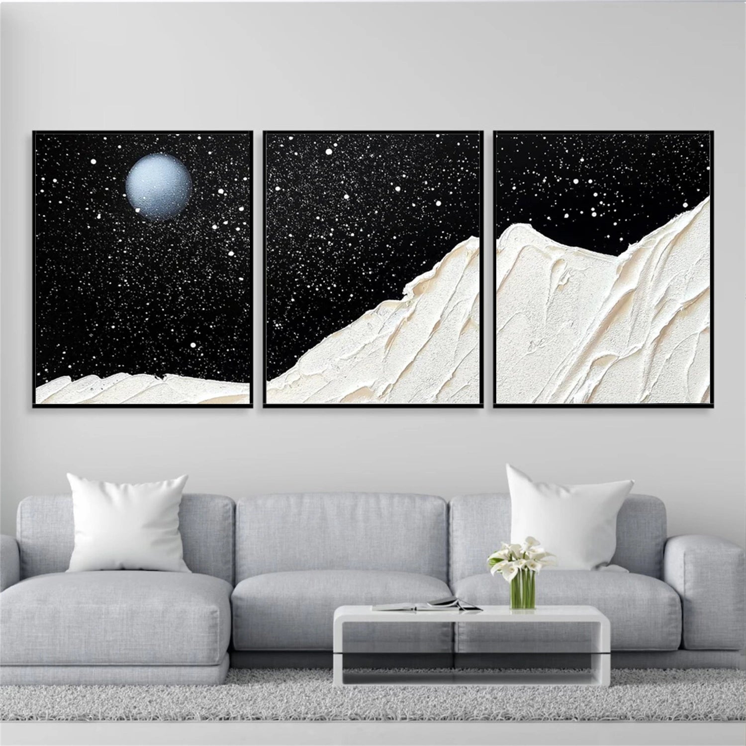 Black and White Minimalistic Textured Set of 2 Canvas Art #MZ146